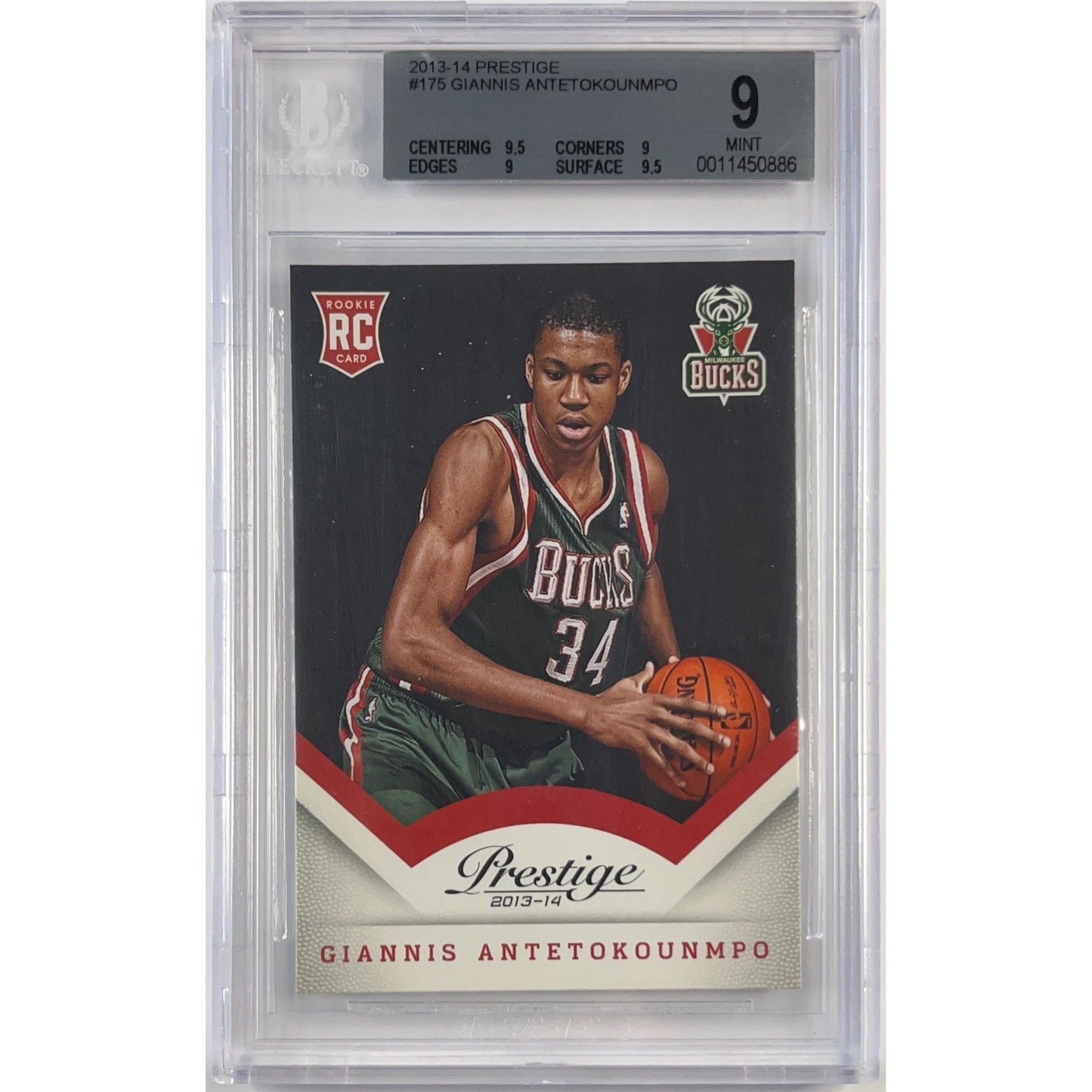 2013-14 Prestige Giannis Antetokounmpo RC BECKETT 9 MINT