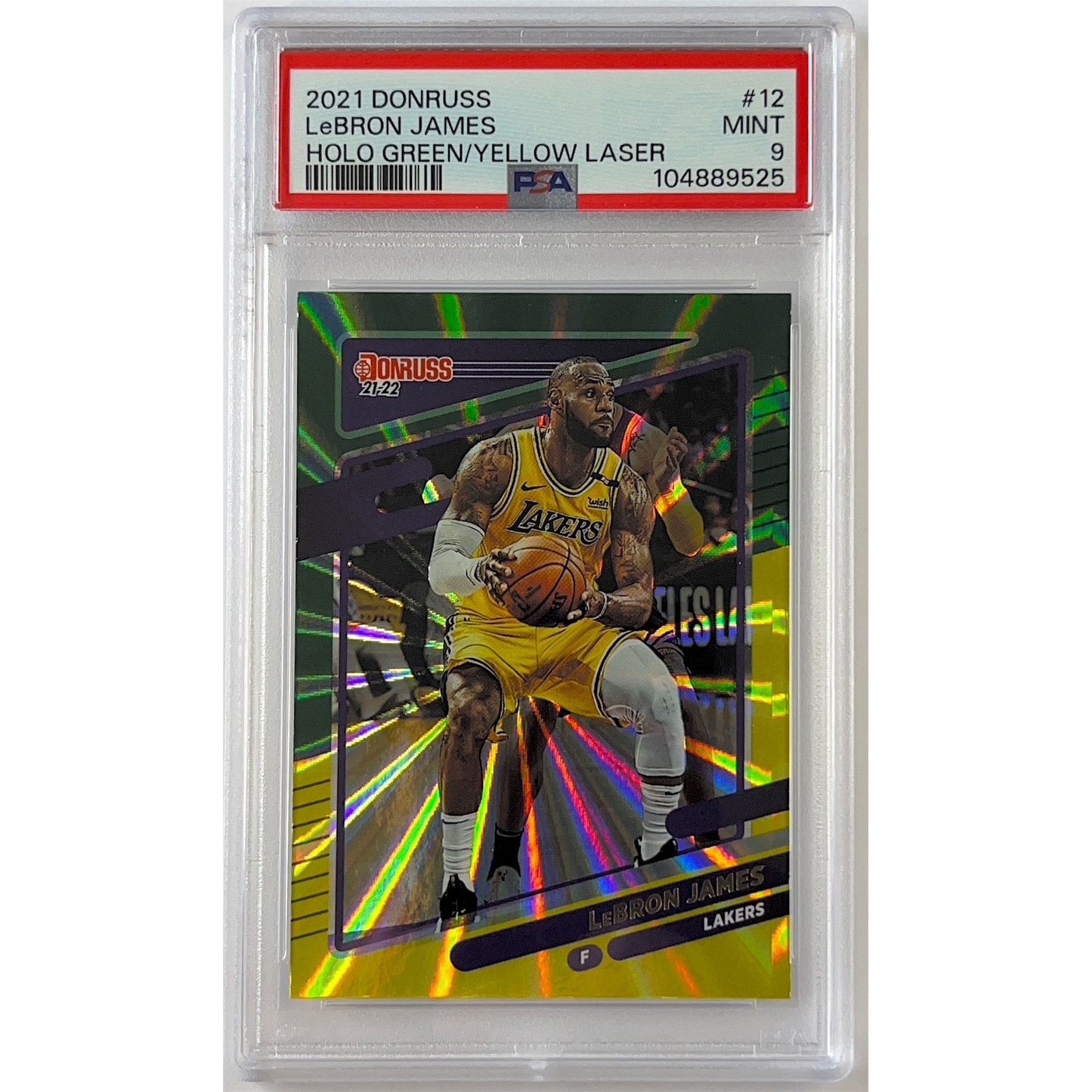 2021-22 Donruss LeBron James Green / Yellow Laser PSA 9 MINT | Local Legends Cards & Collectibles