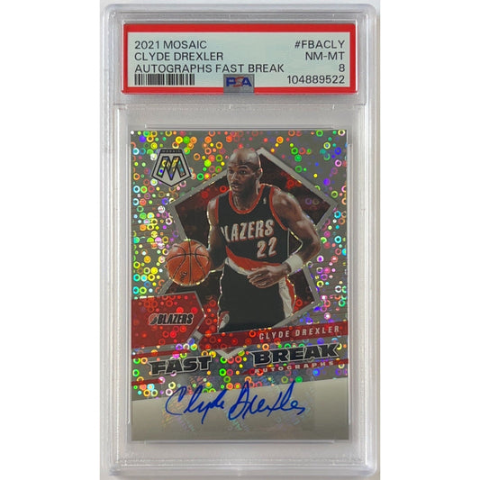 2021-22 Panini Mosaic Clyde Drexler Fast Break Autographs PSA 8 MINT | Local Legends Cards & Collectibles