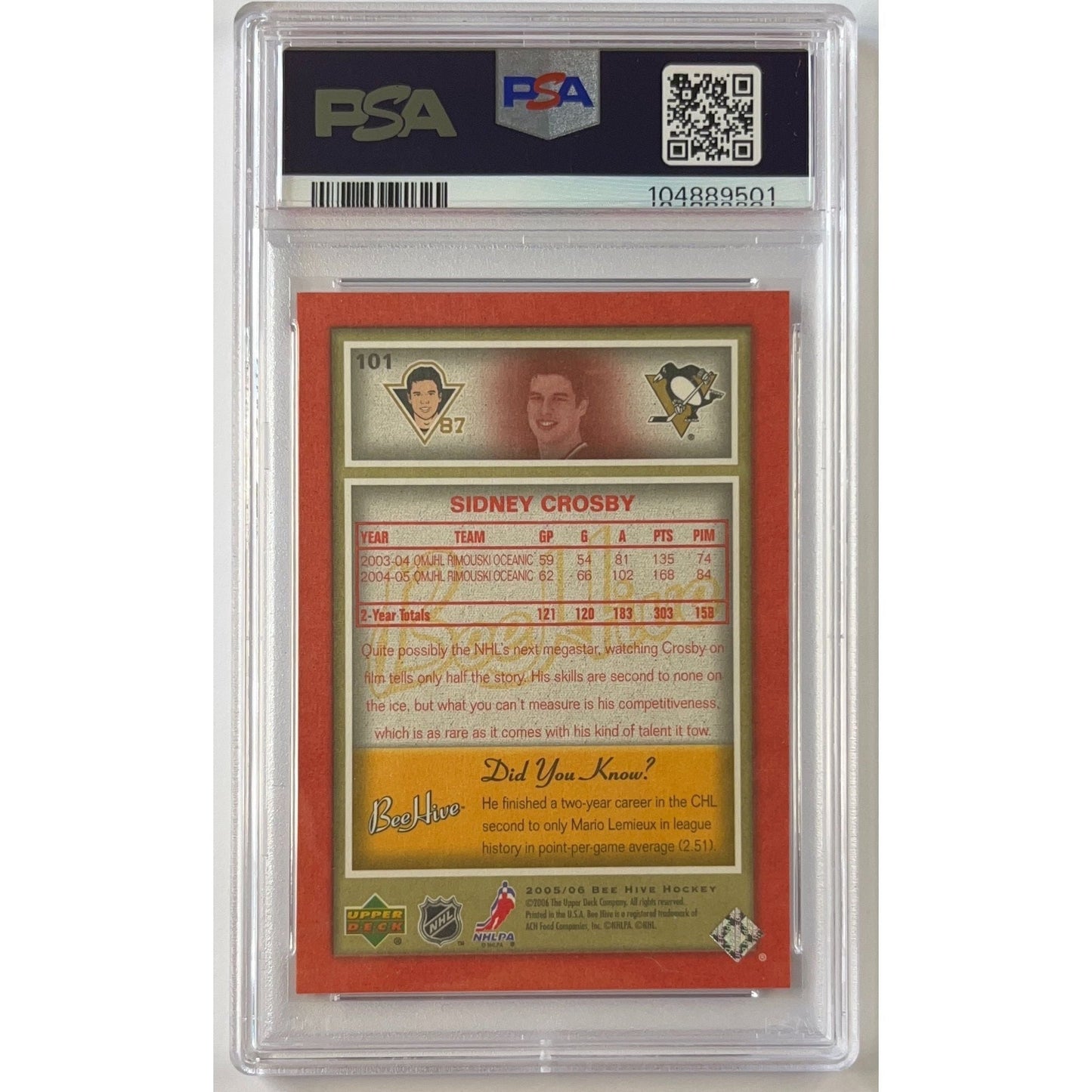 2005-06 Bee Hive Sidney Crosby Red Border RC PSA 10 GEM MINT | Local Legends Cards & Collectibles