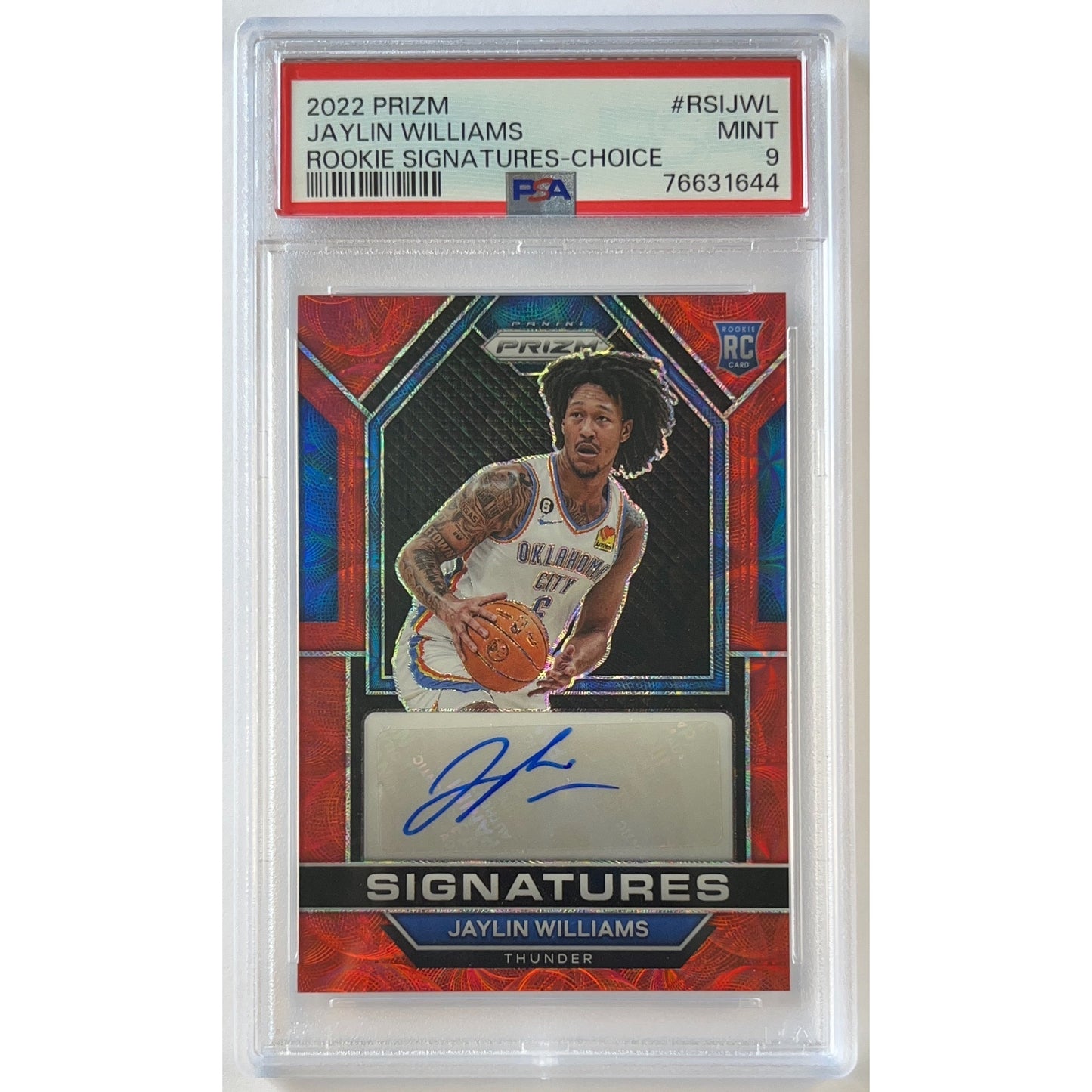 2022 Panini Prizm Jaylin Williams Signatures Red Choice Prizm RC PSA 9 MINT | Local Legends Cards & Collectibles