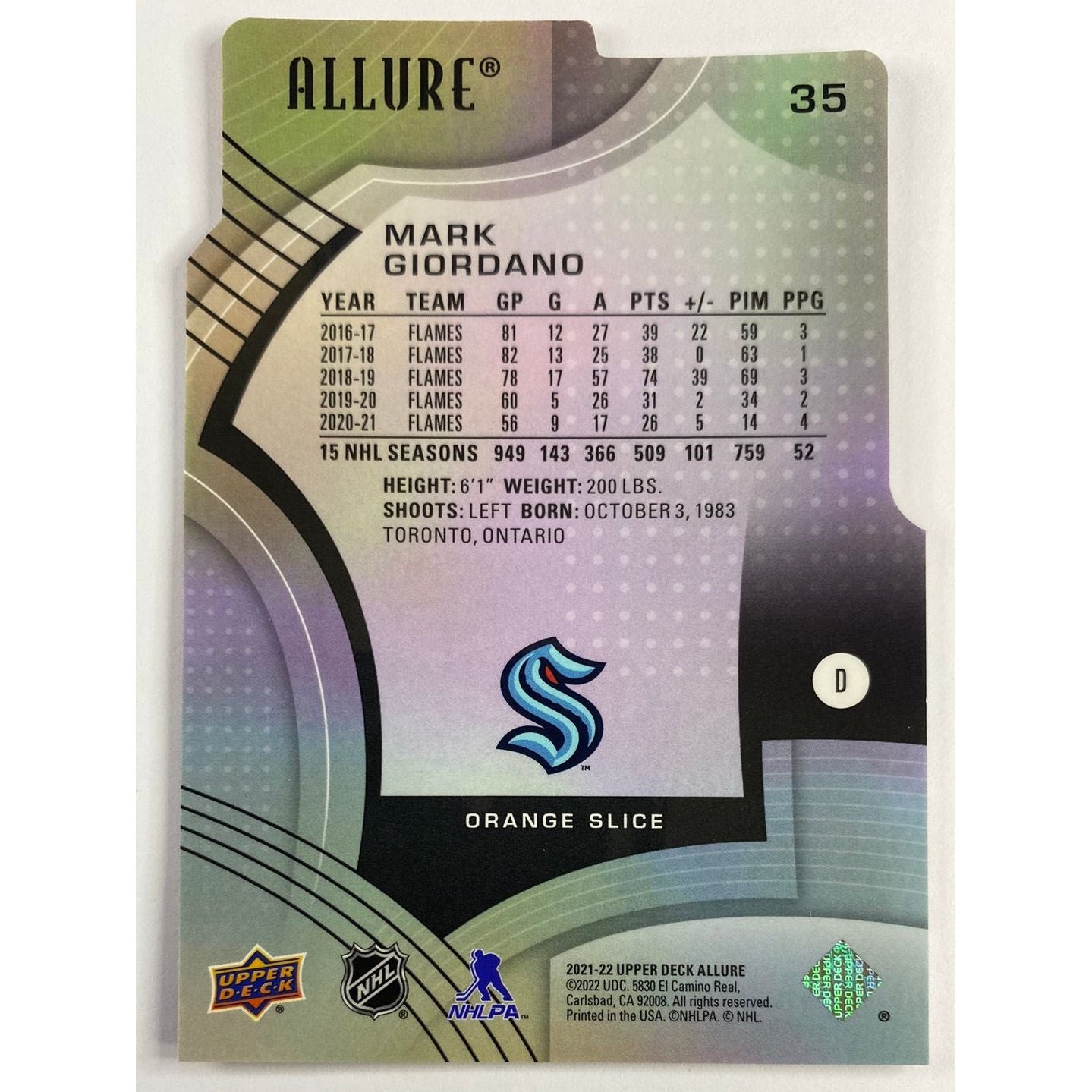 2021-22 Allure Mark Giordano Orange Slice | Local Legends Cards & Collectibles