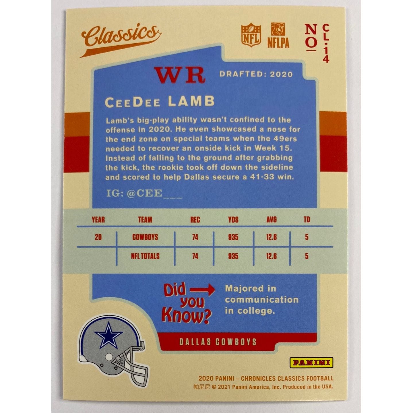 2020 Classics CeeDee Lamb RC | Local Legends Cards & Collectibles