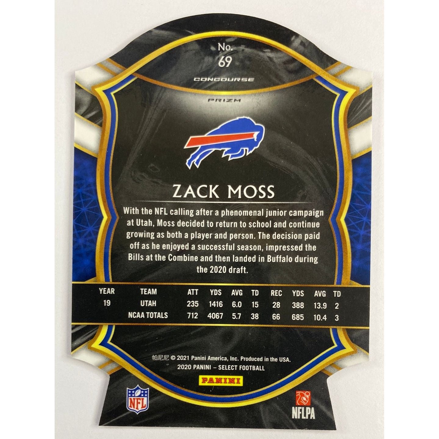 2020 Select Zack Moss Red Prizm Die Cut RC | Local Legends Cards & Collectibles