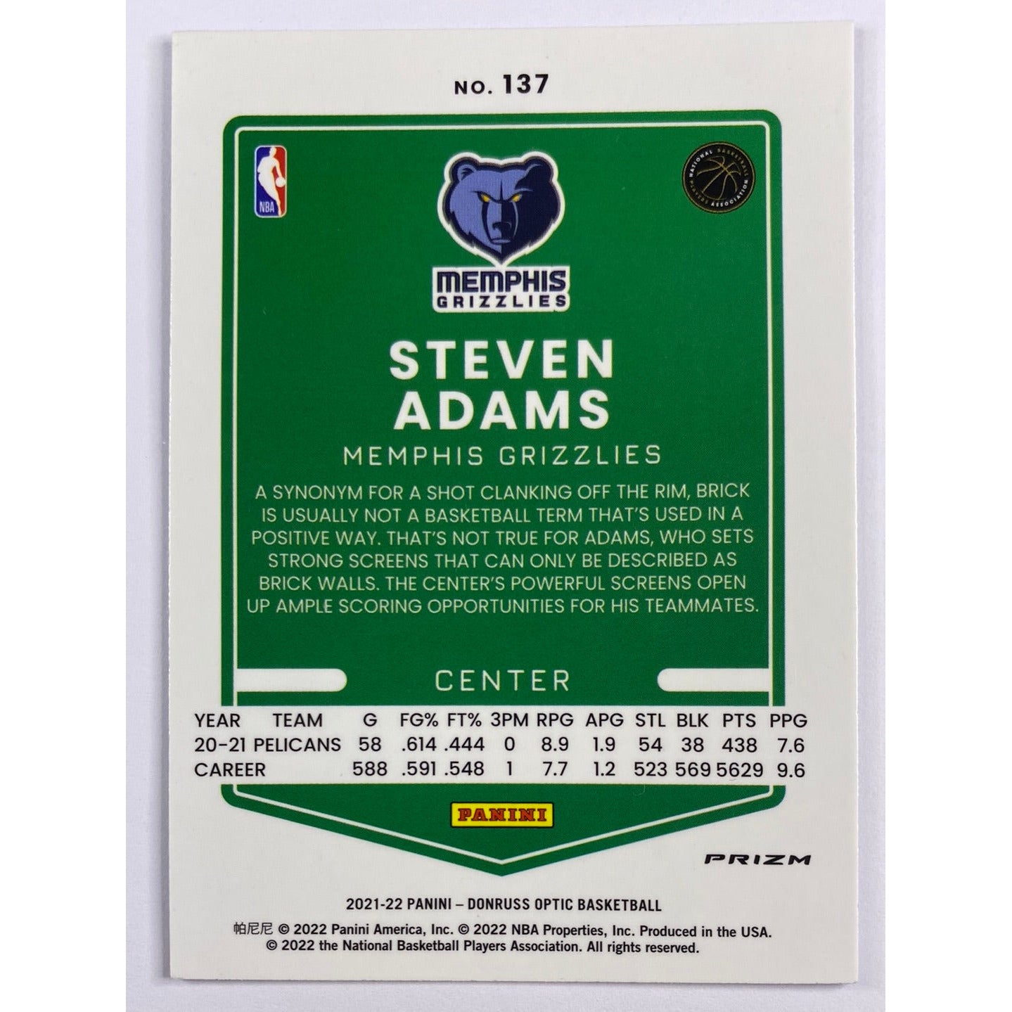 2021-22 Donruss Optic Steven Adams Blue Velocity Prizm | Local Legends Cards & Collectibles