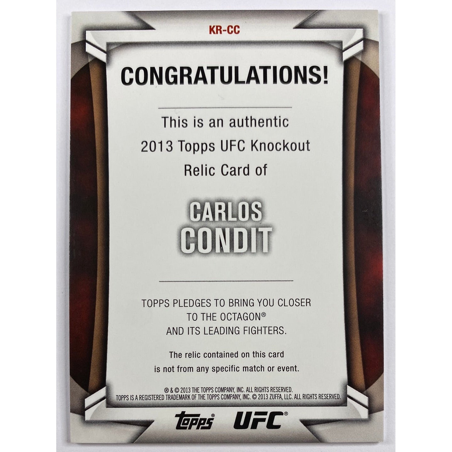 2013 Topps Knockout Carlos Condit Fighter Worn Relic /188 | Local Legends Cards & Collectibles