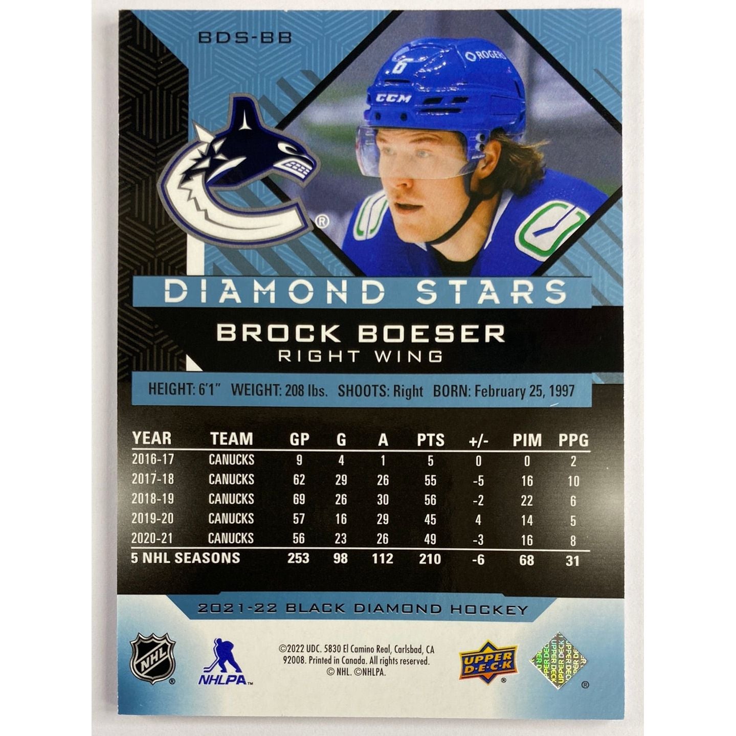 2021-22 Black Diamond Brock Boeser /249 | Local Legends Cards & Collectibles