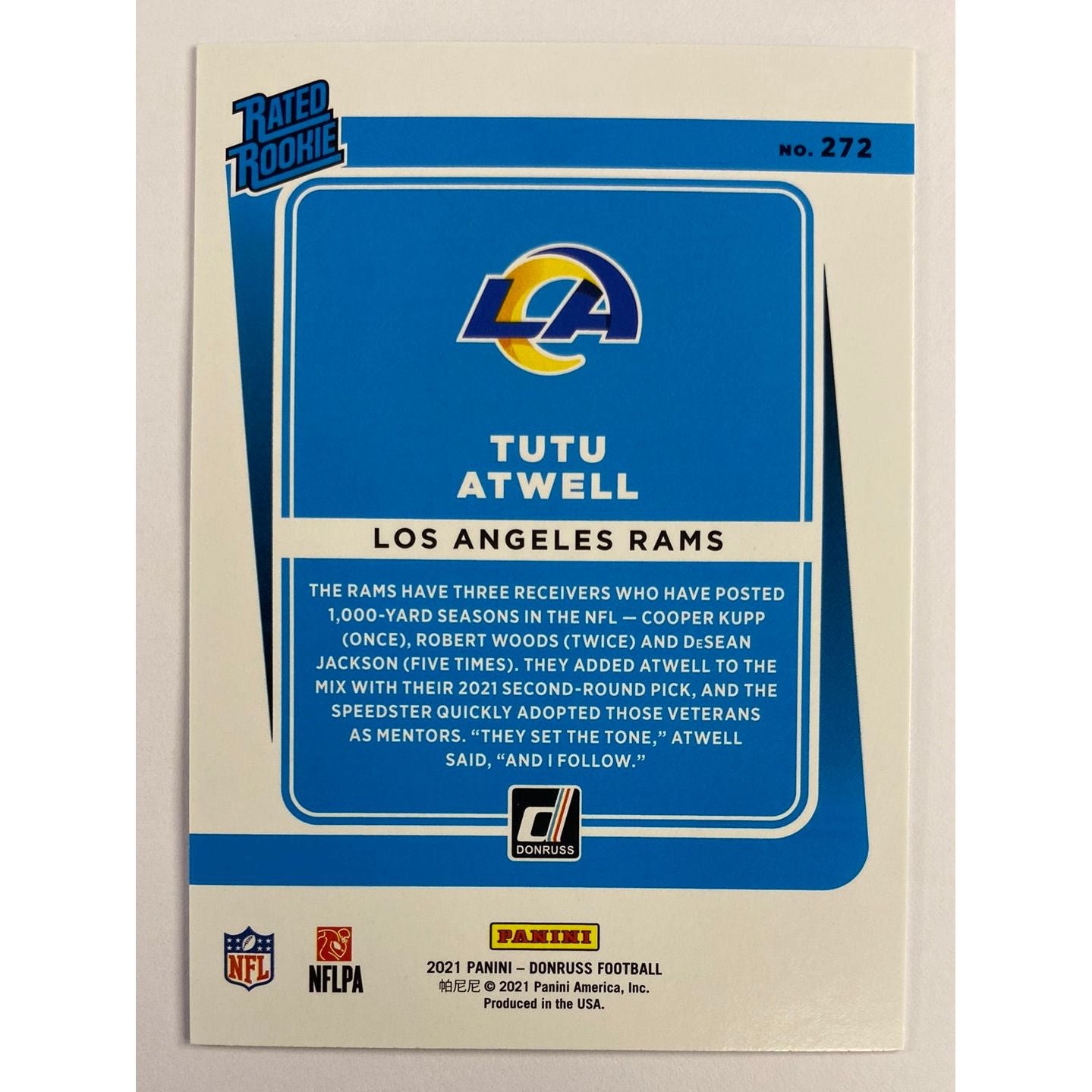 2021 Donruss Tutu Atwell Blue Press Proof Rated Rookie