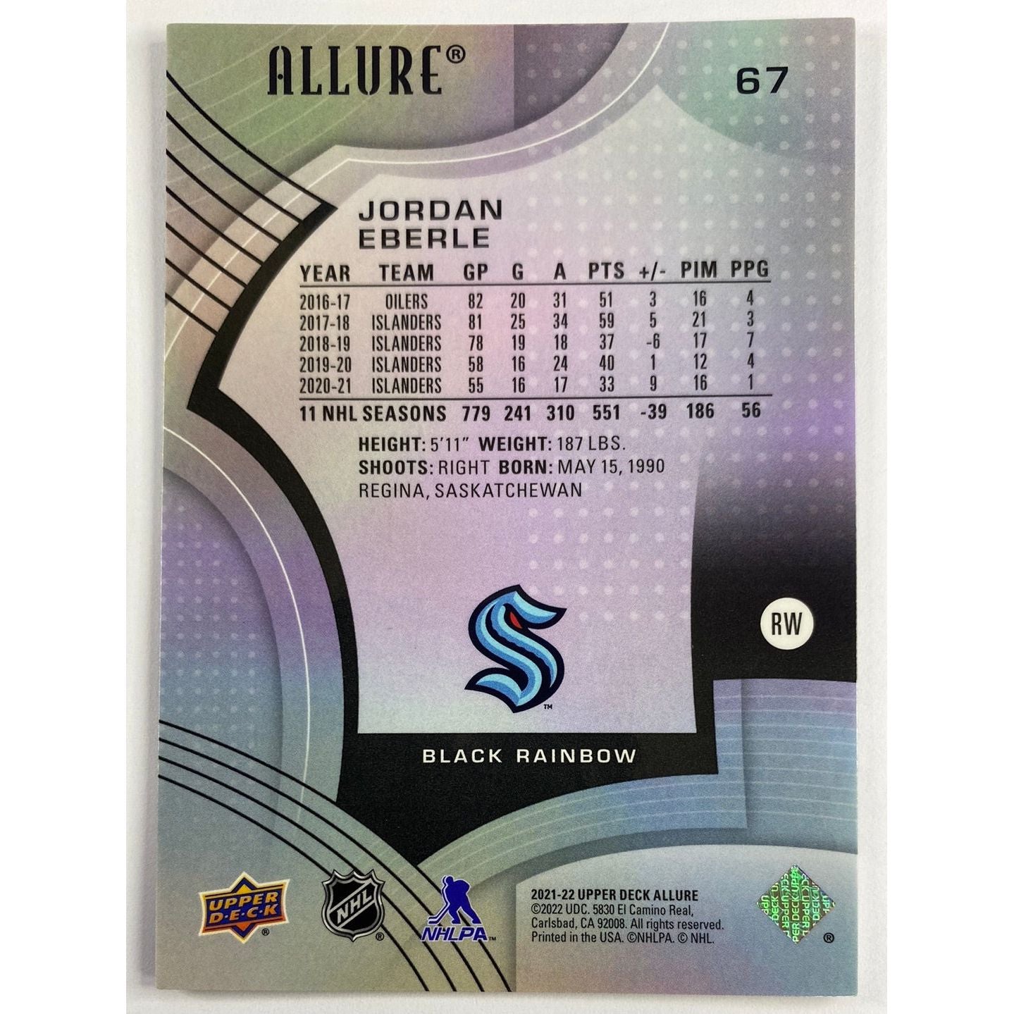 2021-22 Allure Jordan Eberle Black Rainbow | Local Legends Cards & Collectibles
