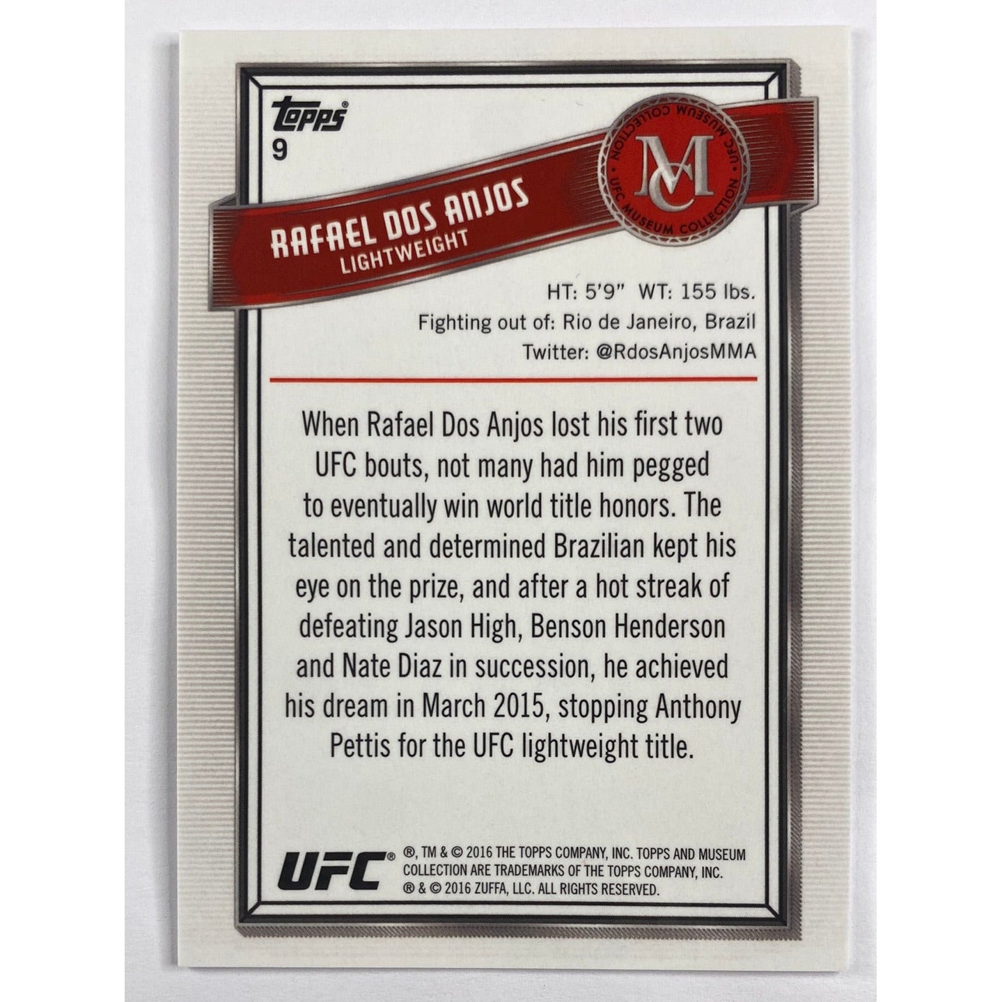 2016 Topps Rafael Dos Anjos Museum Collection | Local Legends Cards & Collectibles