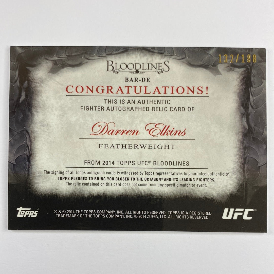2014 Topps Blodlines Darren Elkins Autographed Relic /188 | Local Legends Cards & Collectibles