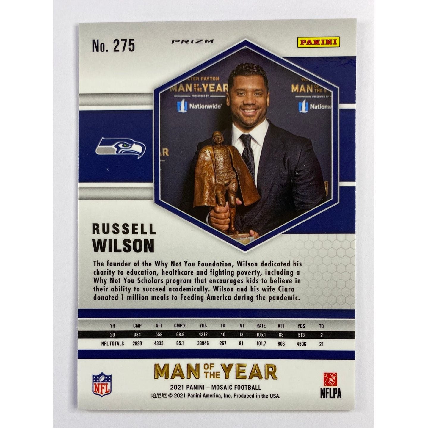 2021 Mosaic Russell Wilson Man of the Year Silver Mosaic Prizm
