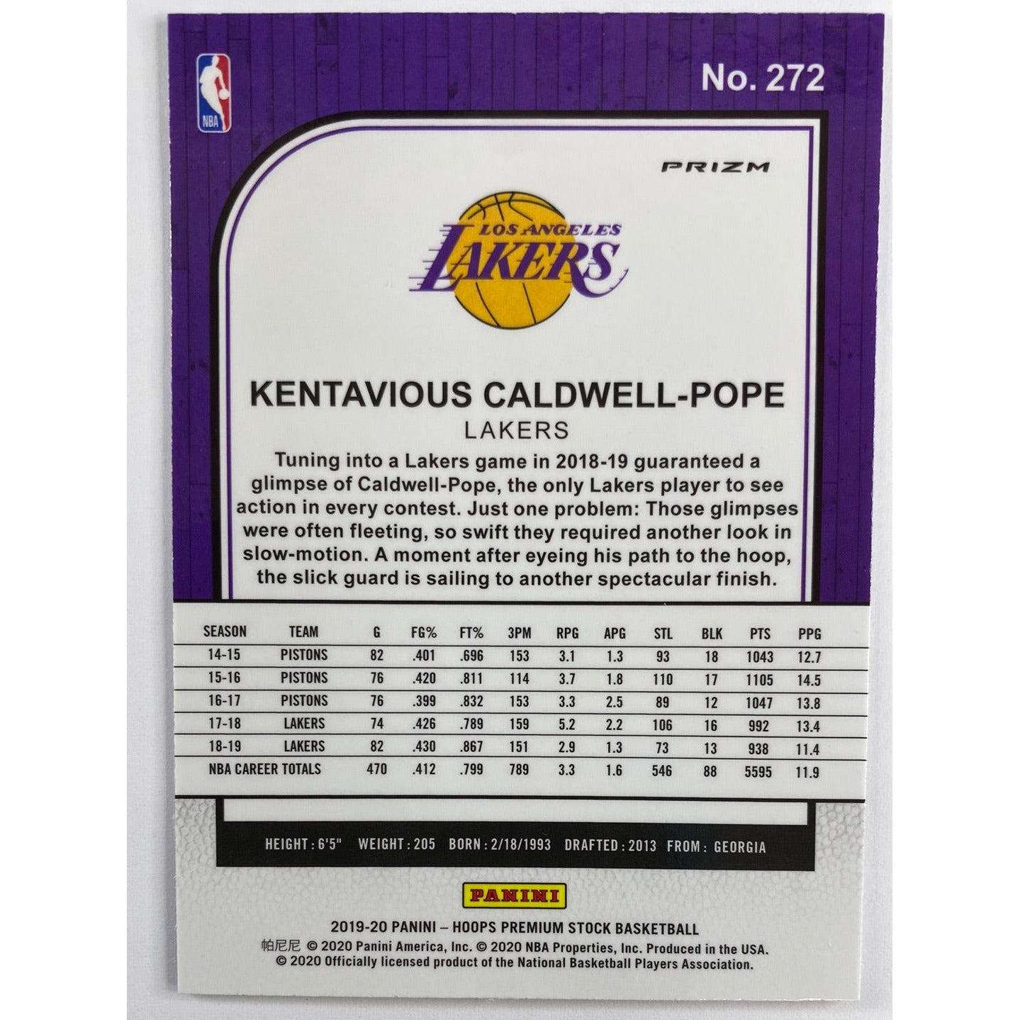 2019-20 Hoops Premium Stock Kentavious Caldwell-Pope Silver Mojo Prizm | Local Legends Cards & Collectibles