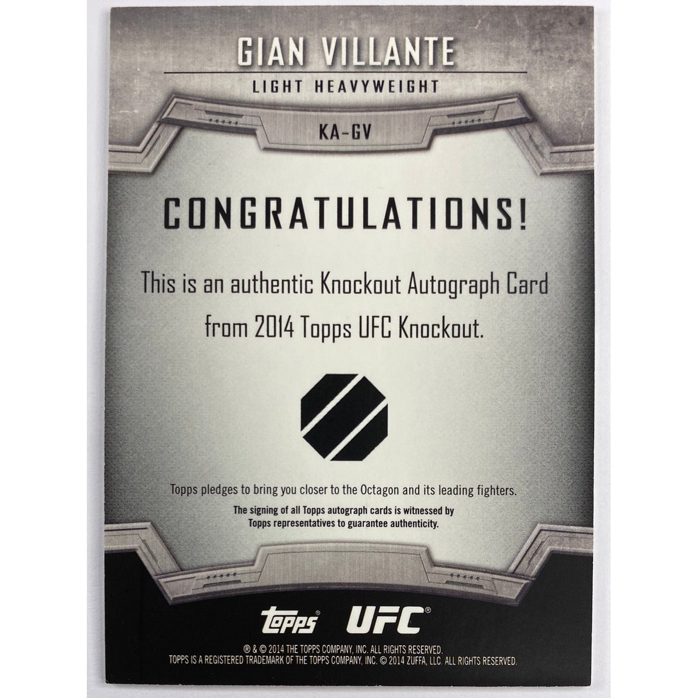 2014 Topps Knockout Gian Villante 1st Auto /149