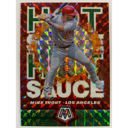 2021 Mosaic Mike Trout Hot Sauce Red Mosaic Prizm