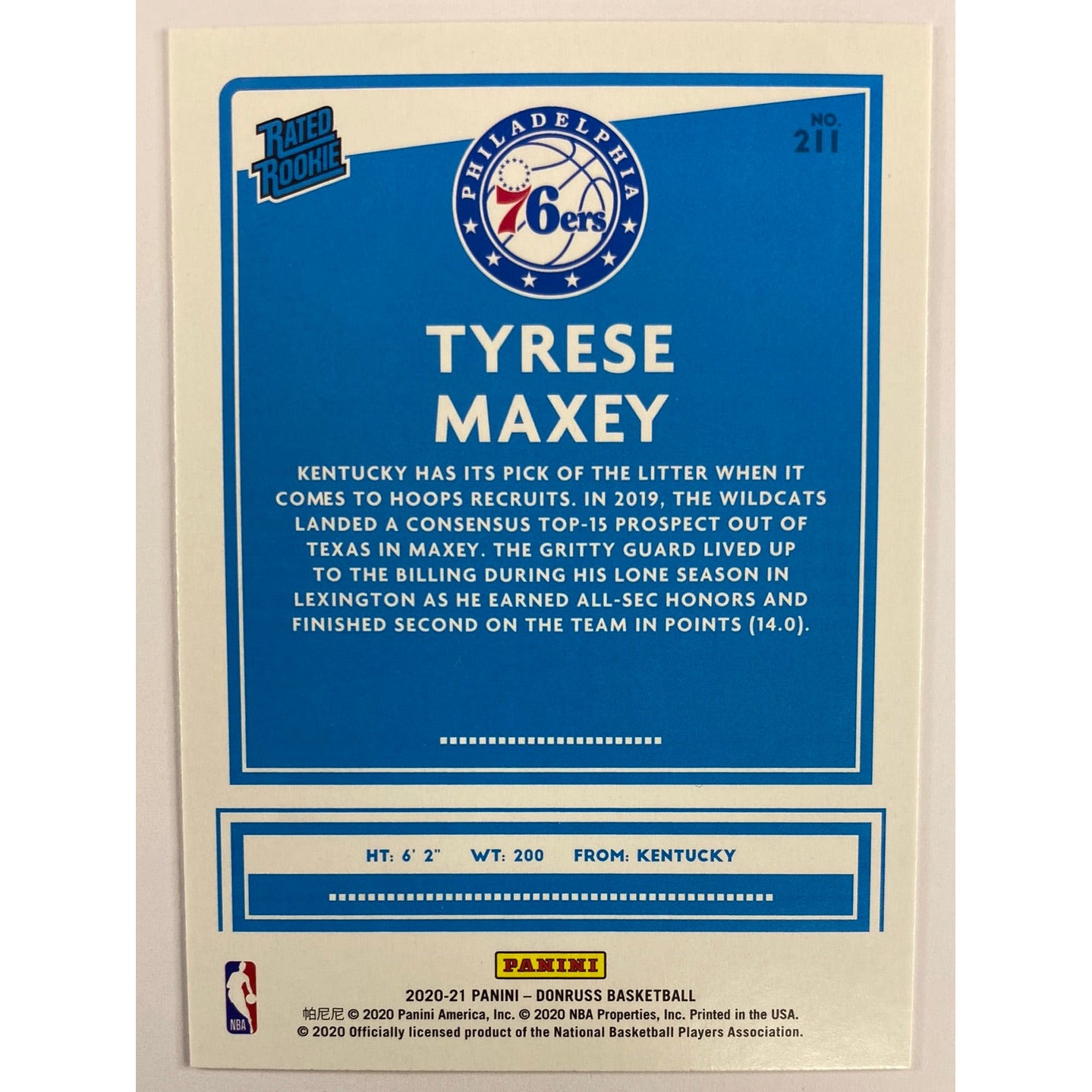 2020-21 Donruss Tyrese Maxey Yellow Flood Rated Rookie