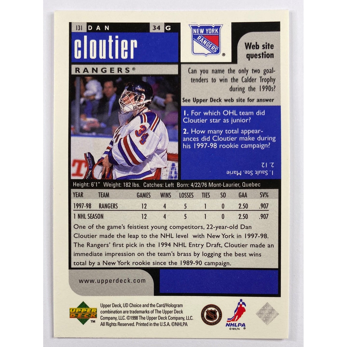 1998-99 Collectors Choice Dan Cloutier RC