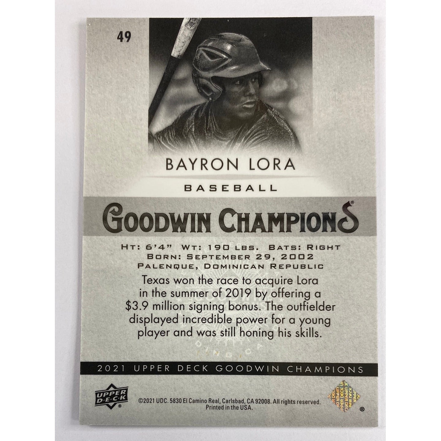 2021 Goodwin Champions Bayron Lora Black & Gold /249 | Local Legends Cards & Collectibles