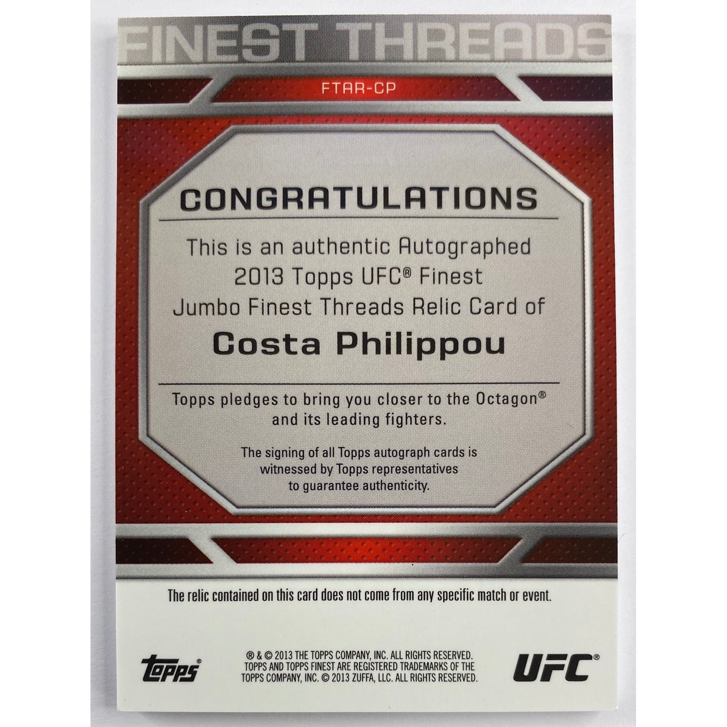 2013 Topps Finest Costa Philippou Jumbo Relic Auto