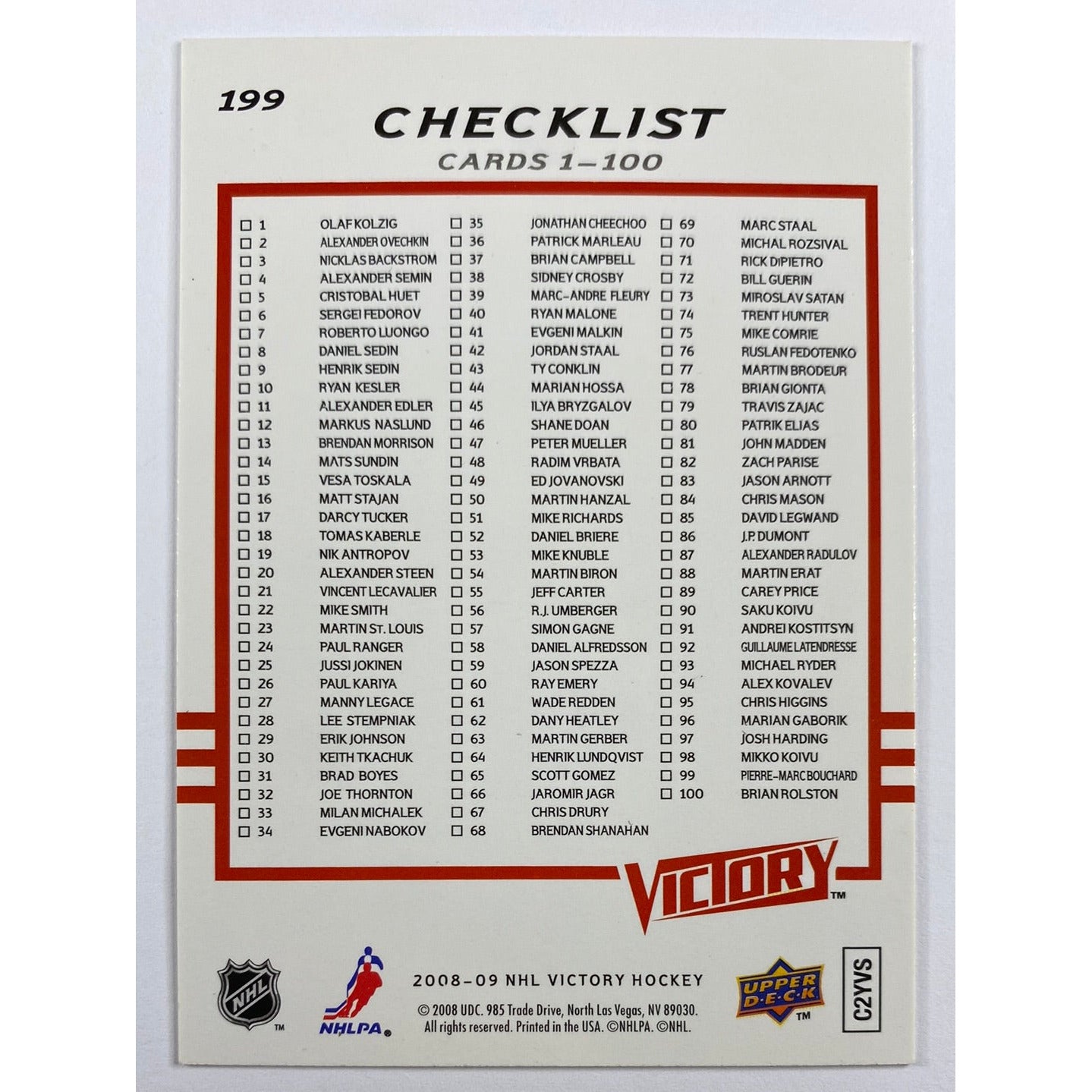 2008-09 Victory Sidney Crosby Checklist | Local Legends Cards & Collectibles