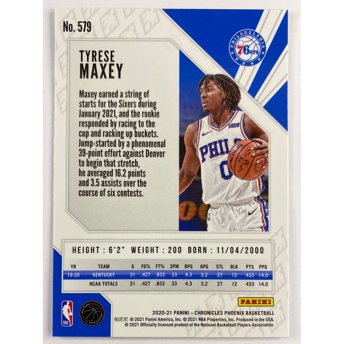 2020-21 Phoenix Tyrese Maxey RC | Local Legends Cards & Collectibles