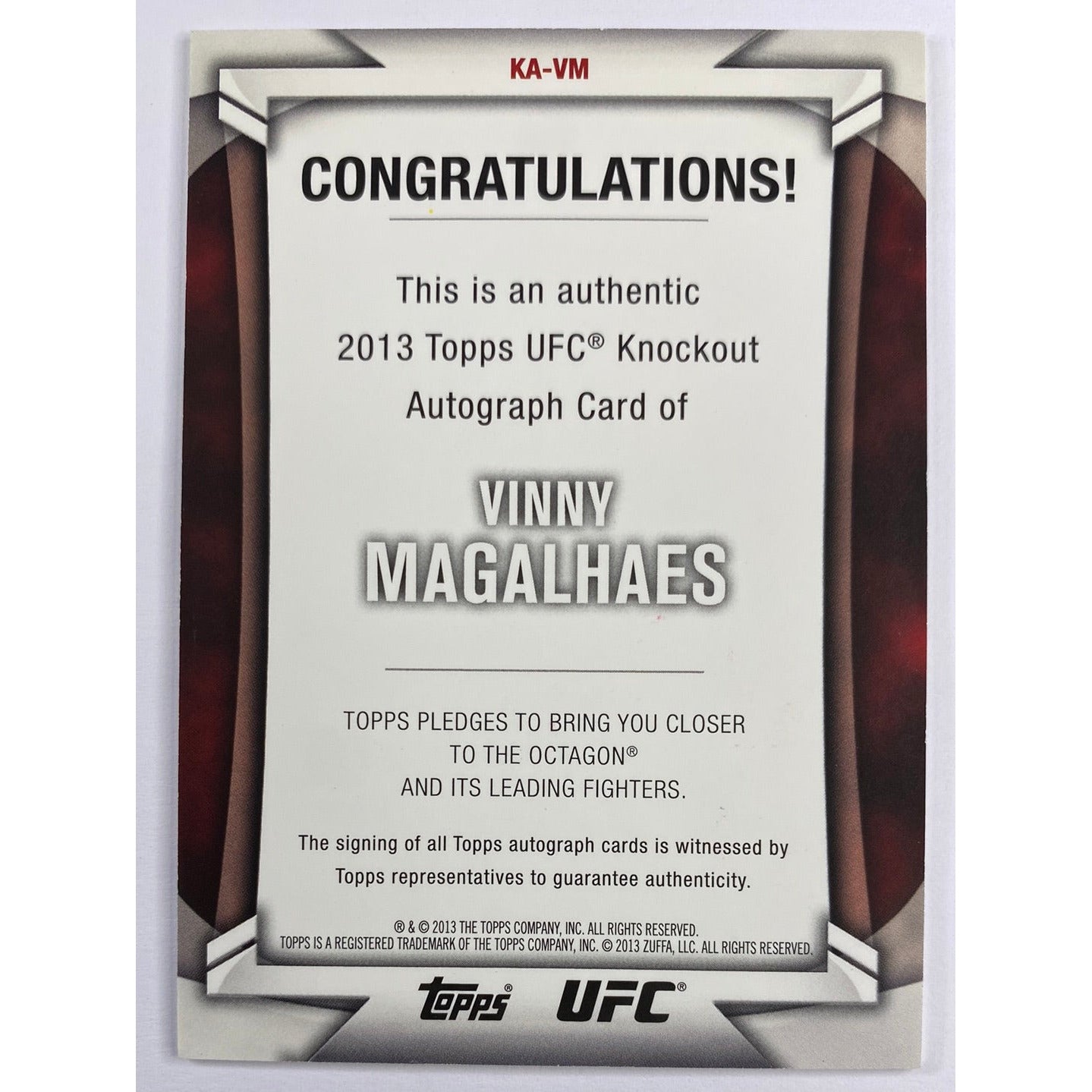 2013 Topps Knockout Vinny Magalhaes 1st Autograph 16/209