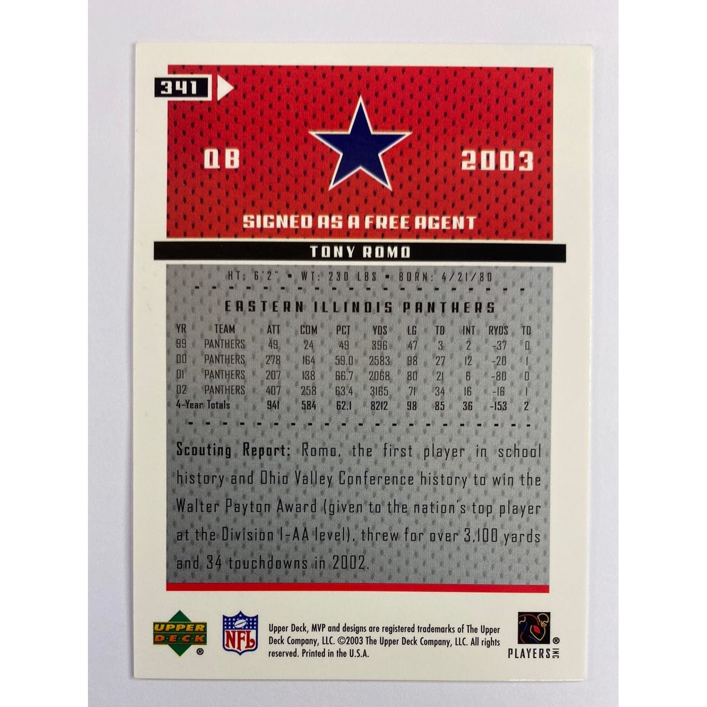 2003 Upper Deck Tony Romo RC
