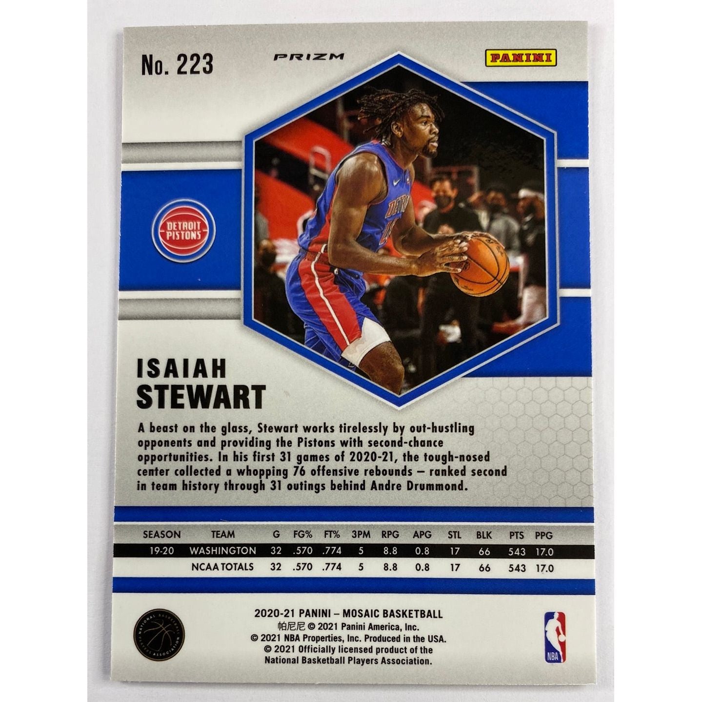 2020-21 Mosaic Isaiah Stewart Pink Mosaic Camo Prizm RC | Local Legends Cards & Collectibles