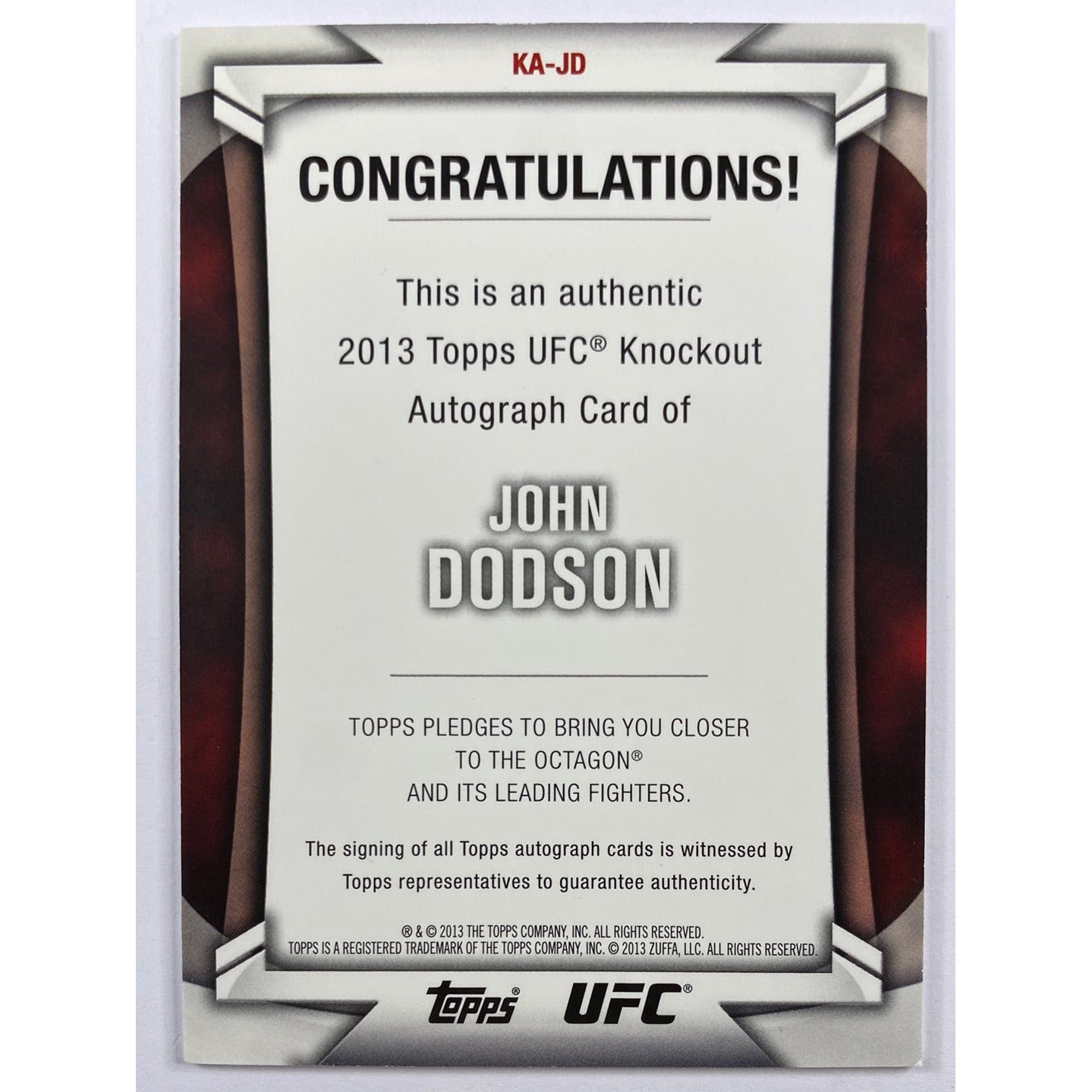 2013 Topps Knockout John Dodson 1st Auto