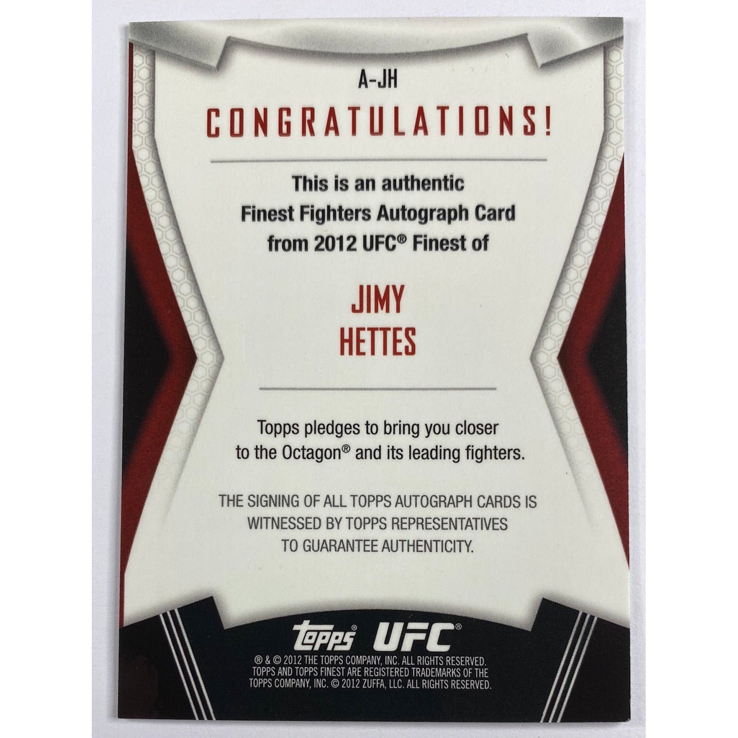 2012 Topps Finest Jimy Hettes Finest Fighters 1st Auto Refractor | Local Legends Cards & Collectibles