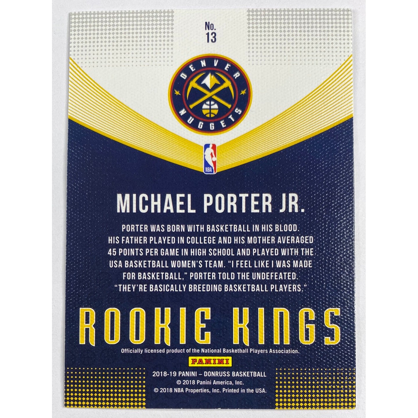 2018-19 Donruss Michael Porter Jr. Rookie Kings Canvas | Local Legends Cards & Collectibles