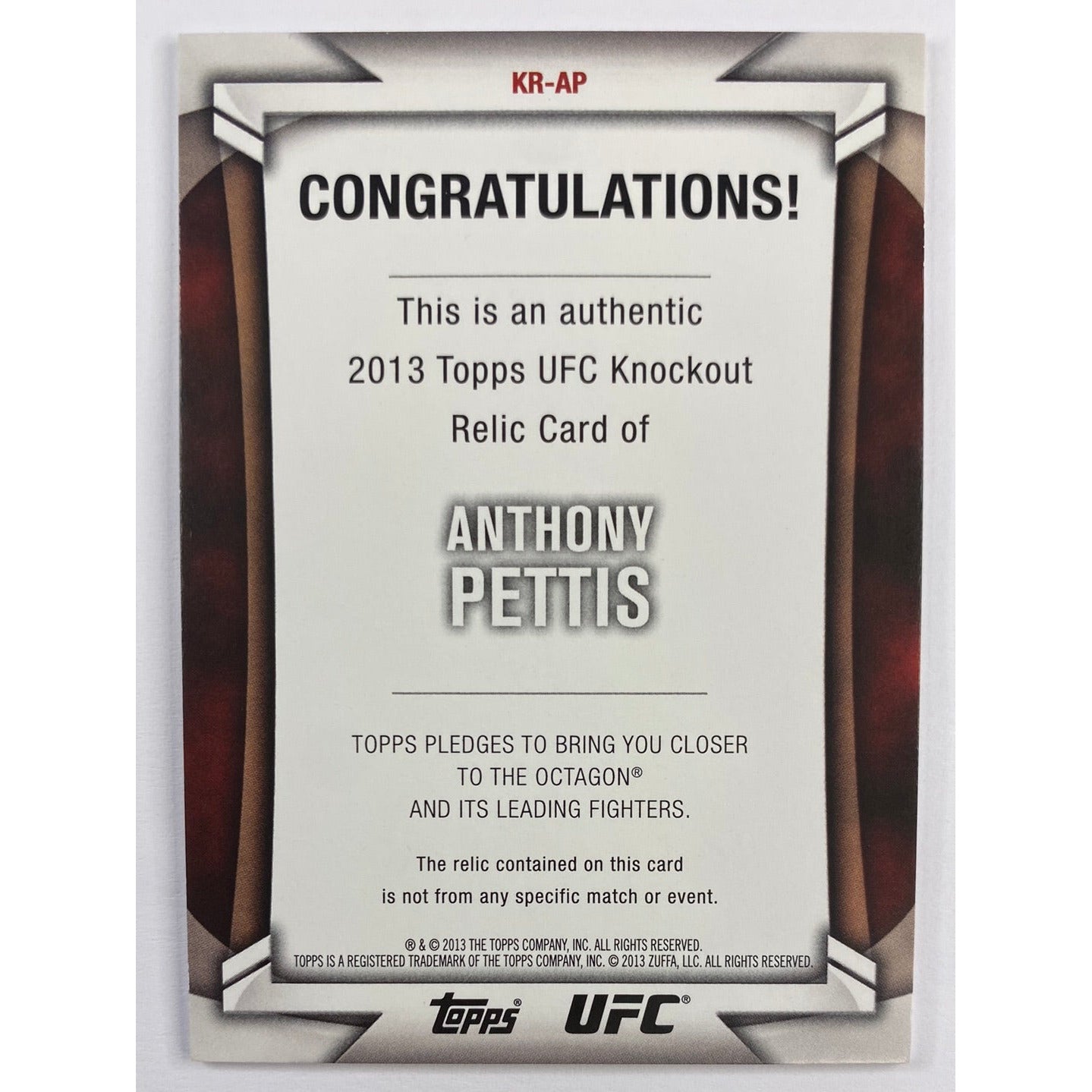2013 Topps Knockout Anthony “Showtime” Pettis Fighter Worn Relic /188 | Local Legends Cards & Collectibles