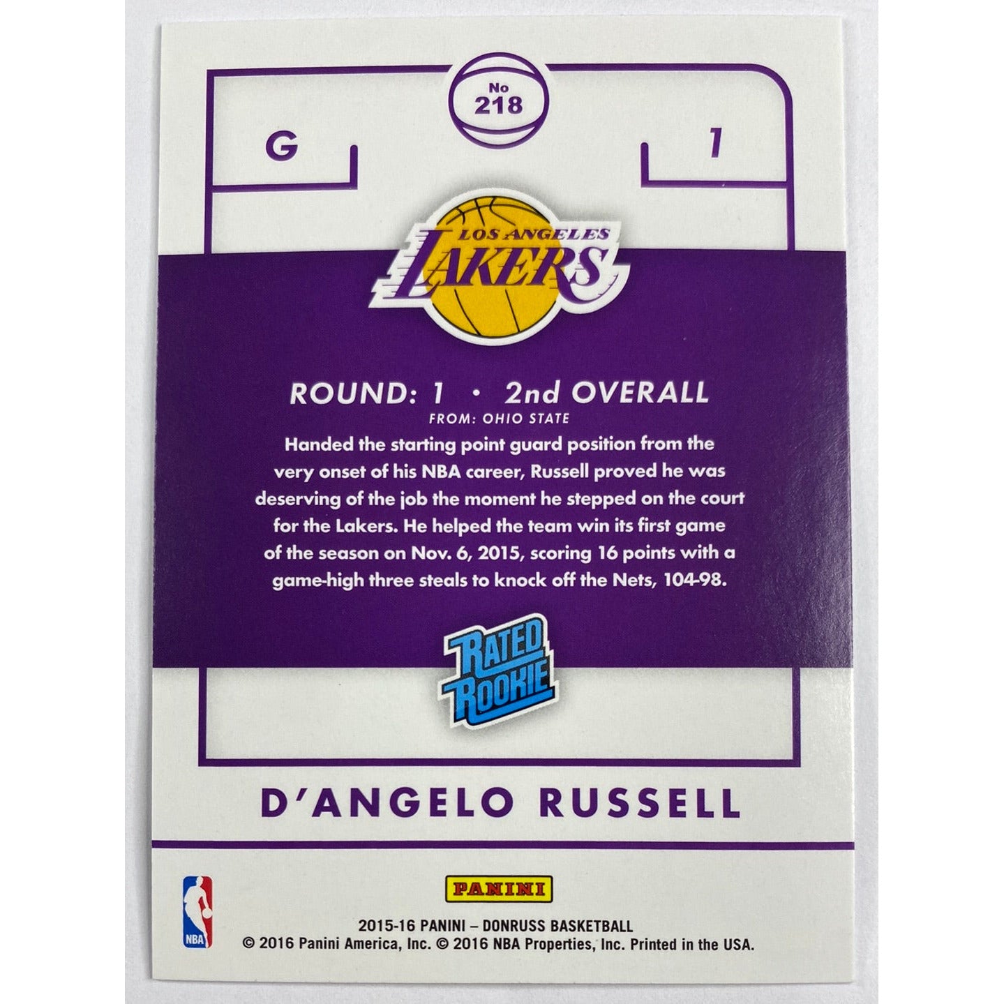 2015-16 Donruss D’Angelo Russell Rated Rookie | Local Legends Cards & Collectibles