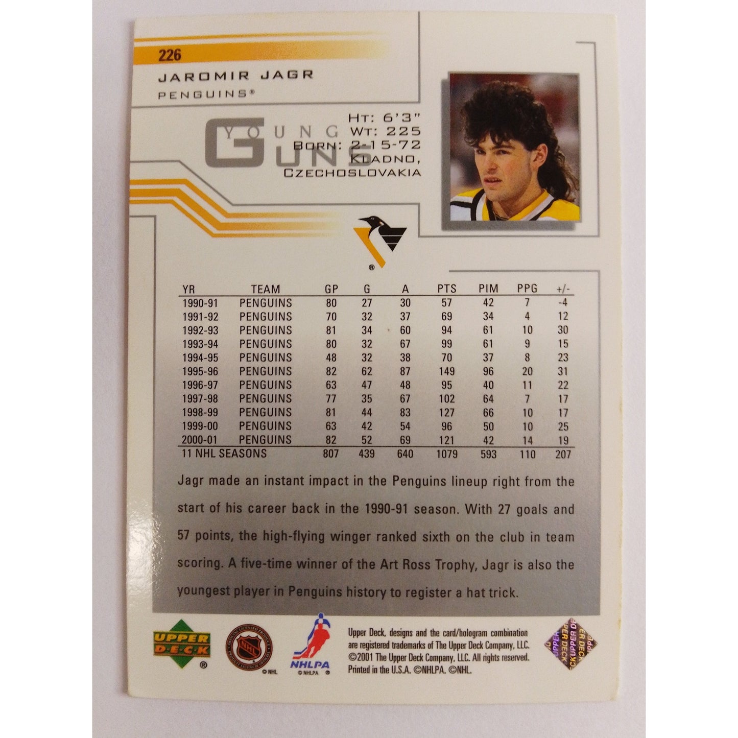 2000-01 Upper Deck Jaromir Jagr Young Guns Flashback | Local Legends Cards & Collectibles