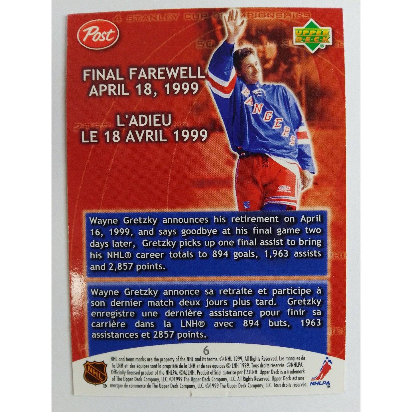 1998-99 Upper Deck Post Wayne Gretzky Final Farewell | Local Legends Cards & Collectibles