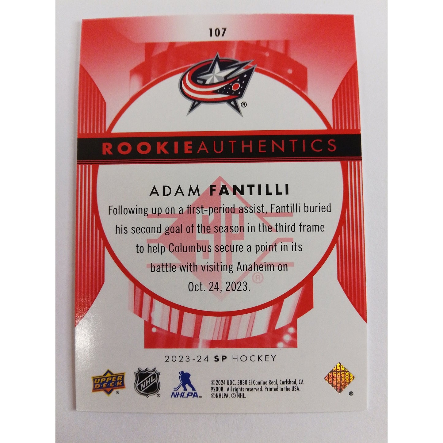 2023-24 SP Adam Fantilli Red Rookie Authentics /899 | Local Legends Cards & Collectibles