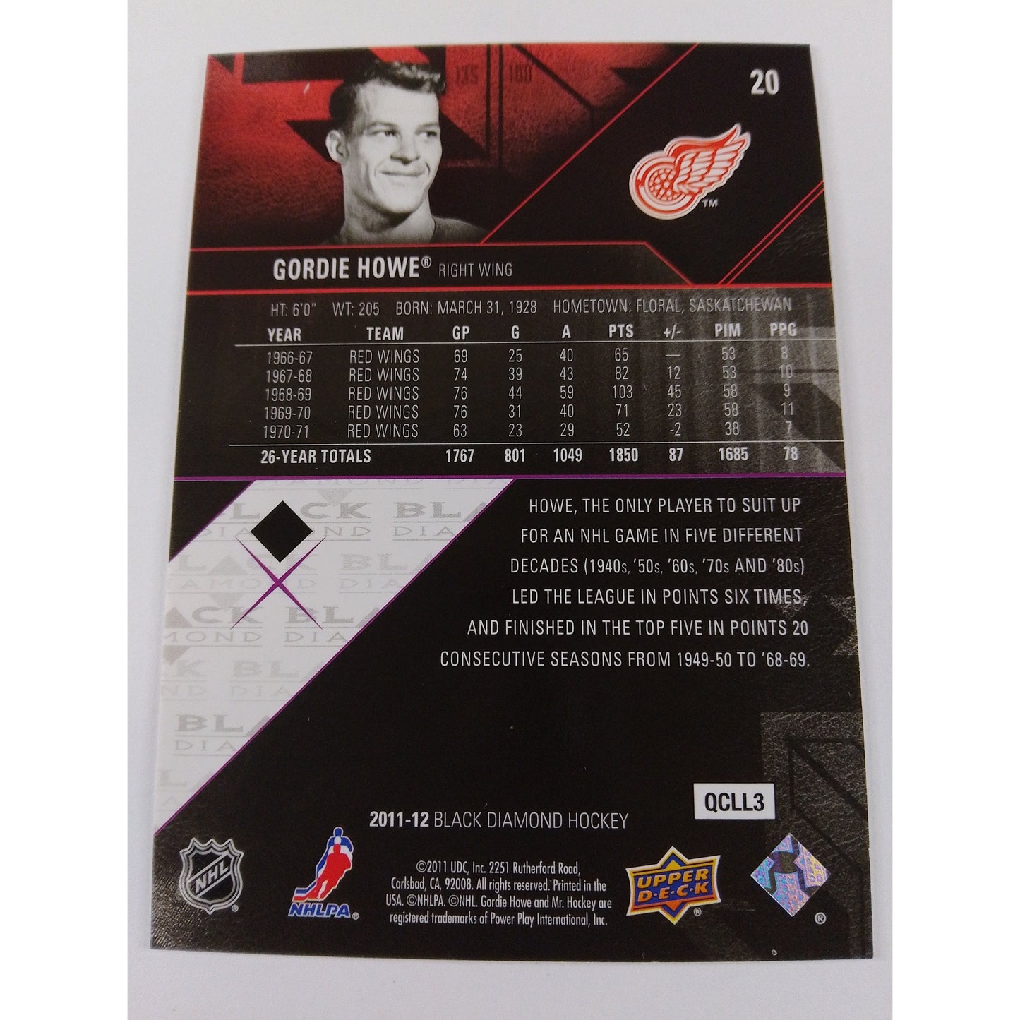 2011-12 Black Diamond Gordie Howe #20 | Local Legends Cards & Collectibles