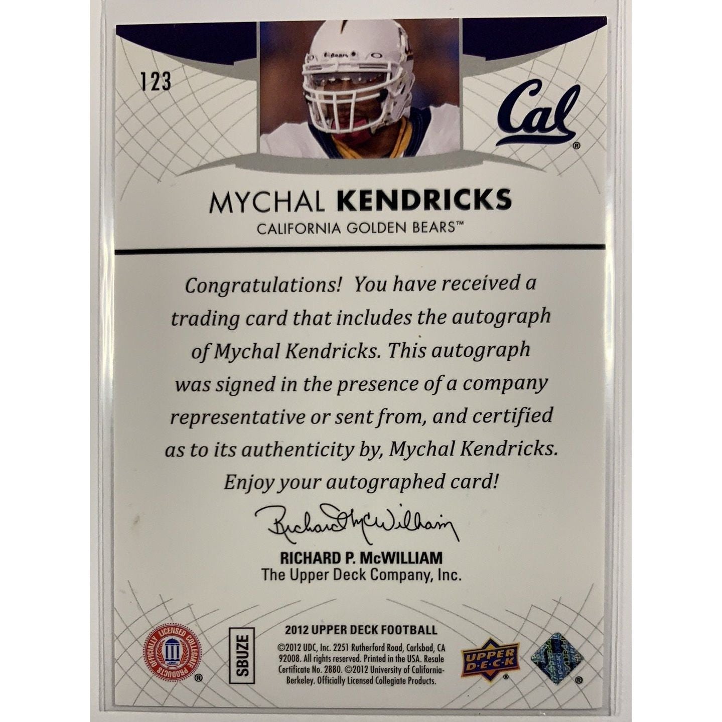  2012 Upper Deck Mychal Kendricks Star Rookies Auto  Local Legends Cards & Collectibles