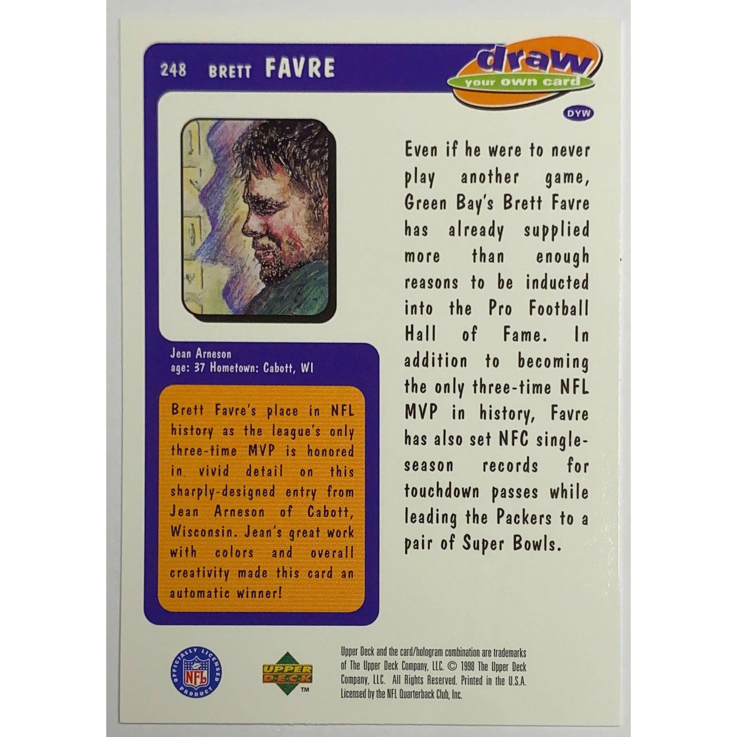 1998 Upper Deck Choice Draw Your Own Card Brett Favre #248