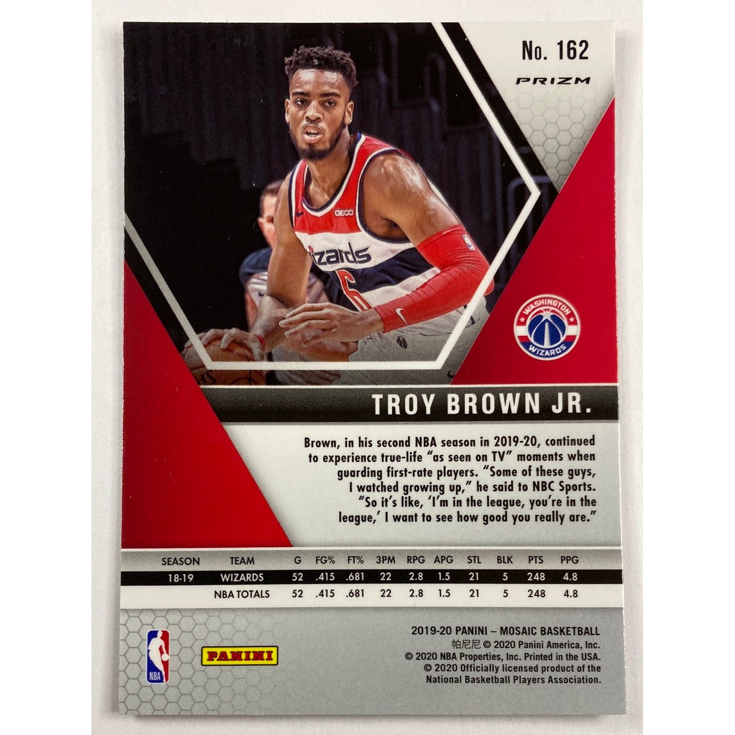 2019-20 Mosaic Troy Brown Jr Red Blue Reactive Prizm