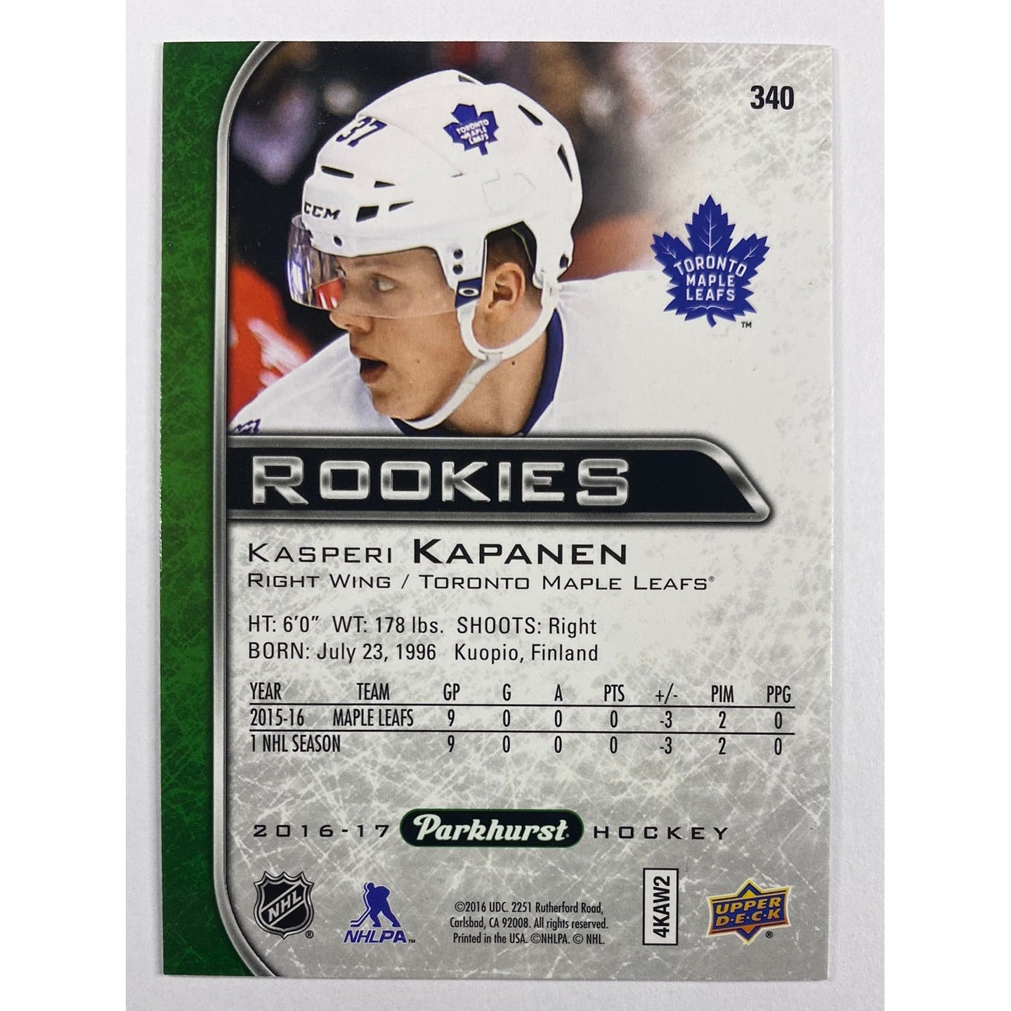 2016-17 Parkhurst Kasperi Kapanen RC