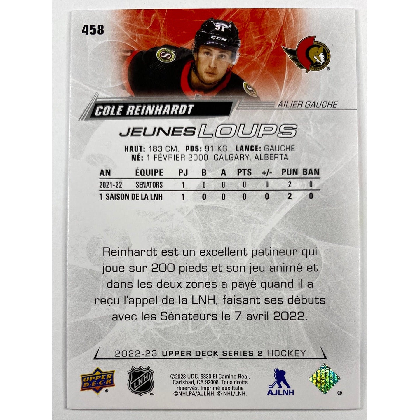 2022-23 Series 2 Cole Reinhardt Young Guns French Variant | Local Legends Cards & Collectibles