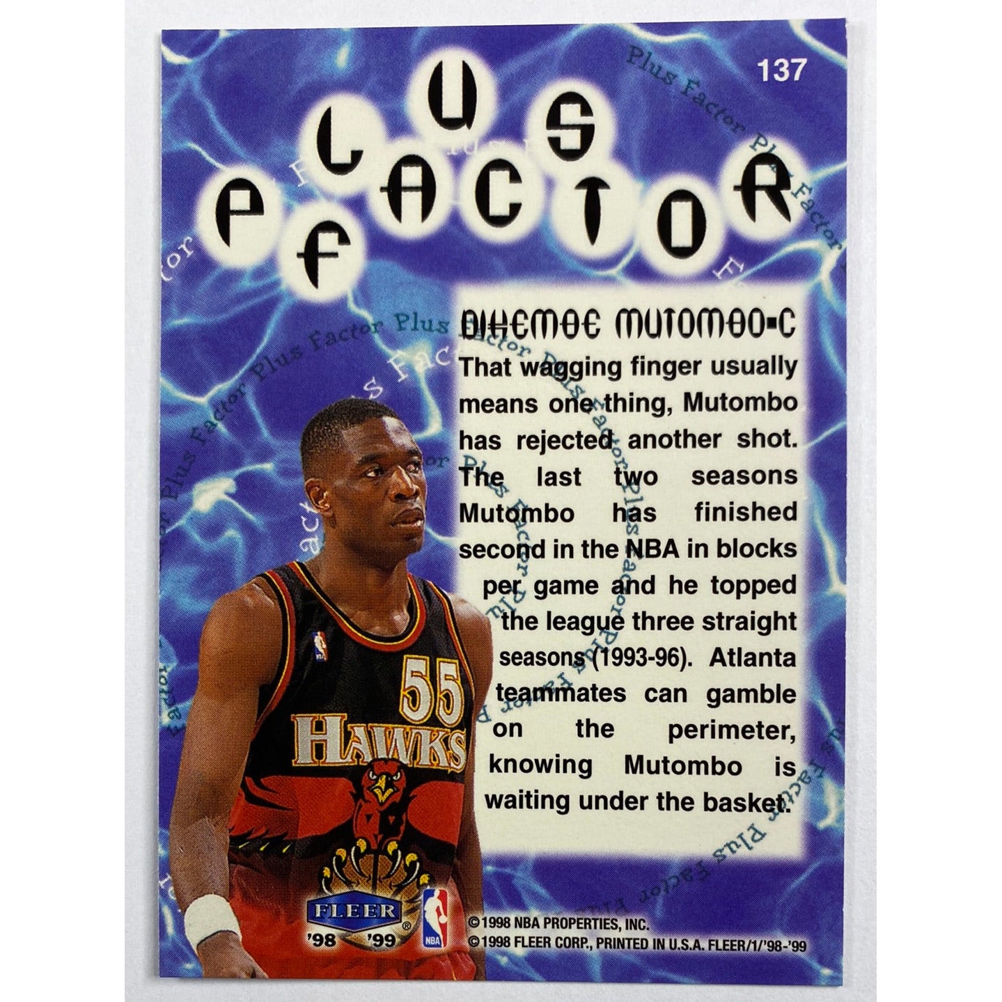 1998-99 Fleer Dikembe Mutombo Plus Factor | Local Legends Cards & Collectibles