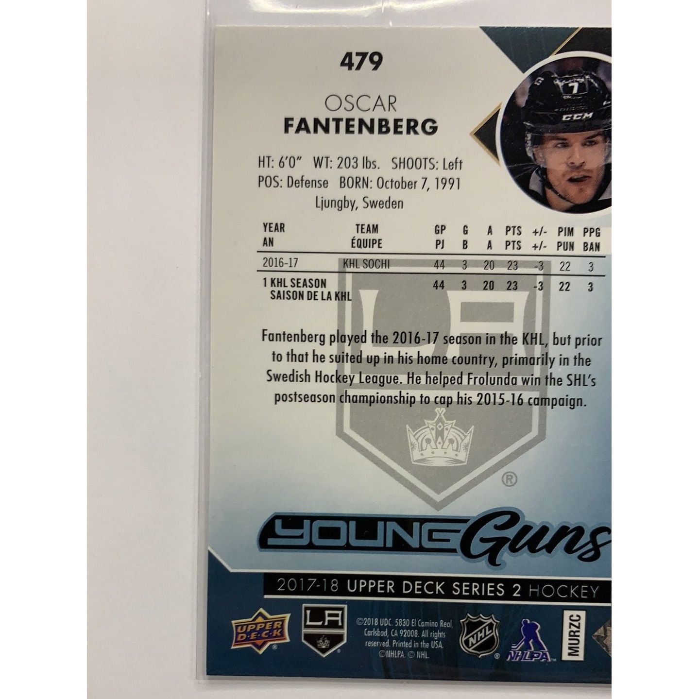 2017-18 Upper Deck Series Two Oscar Fatenberg | Local Legends Cards & Collectibles