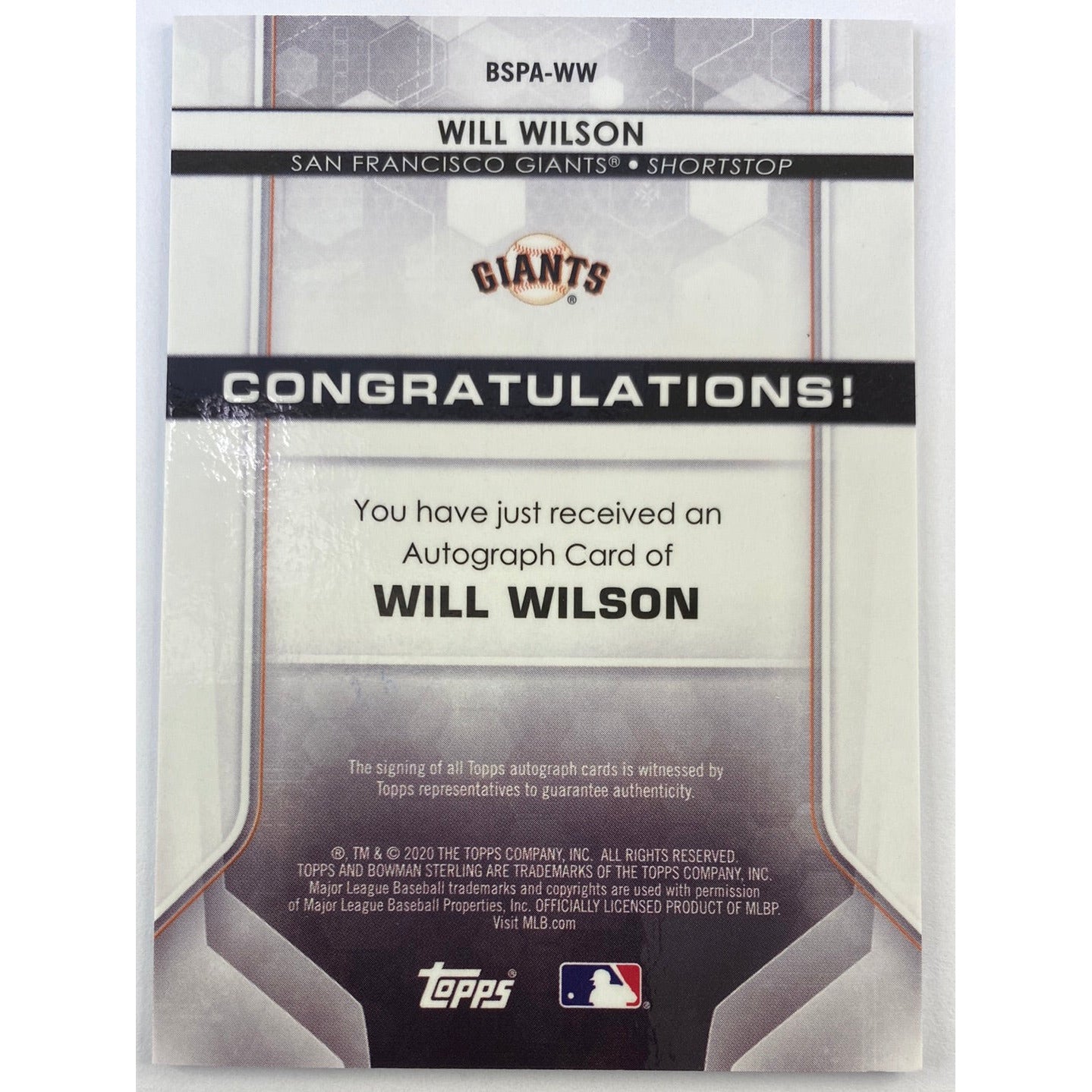 2020 Bowman Sterling Will Wilson Auto | Local Legends Cards & Collectibles