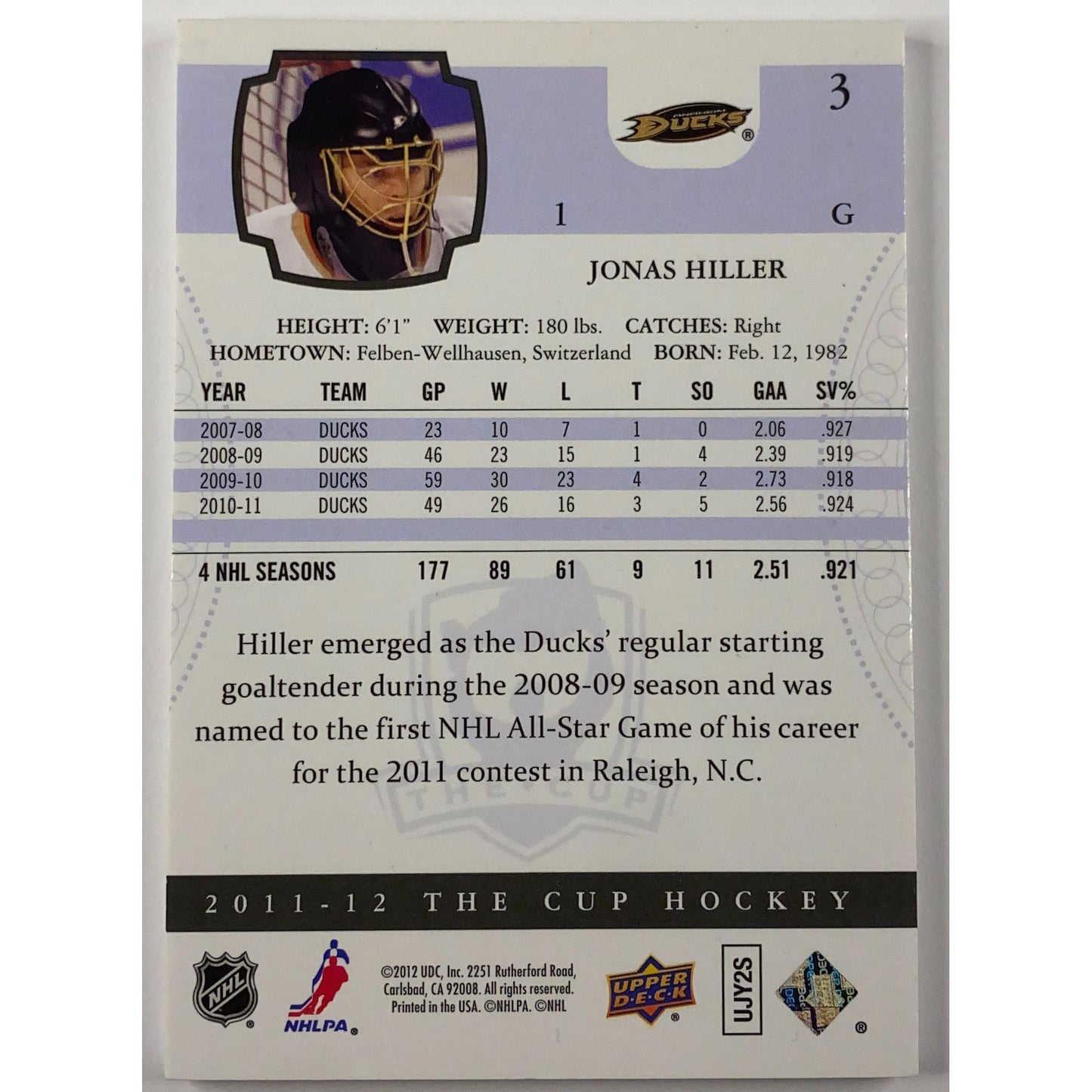 2011-12 The Cup Jonás Hiller /249
