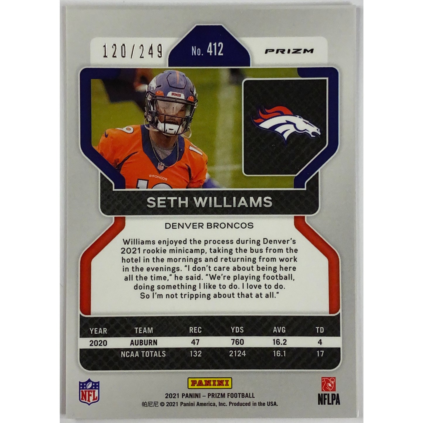 2021 Panini Prizm Seth Williams Orange Prizm RC /249 | Local Legends Cards & Collectibles