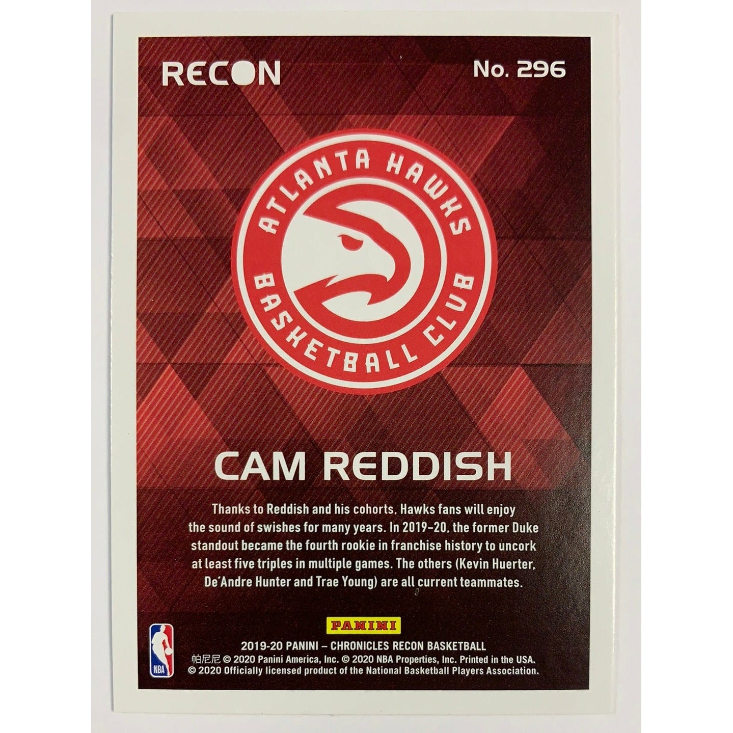 2019-20 Chronicles Recon Cam Reddish Rookie Card