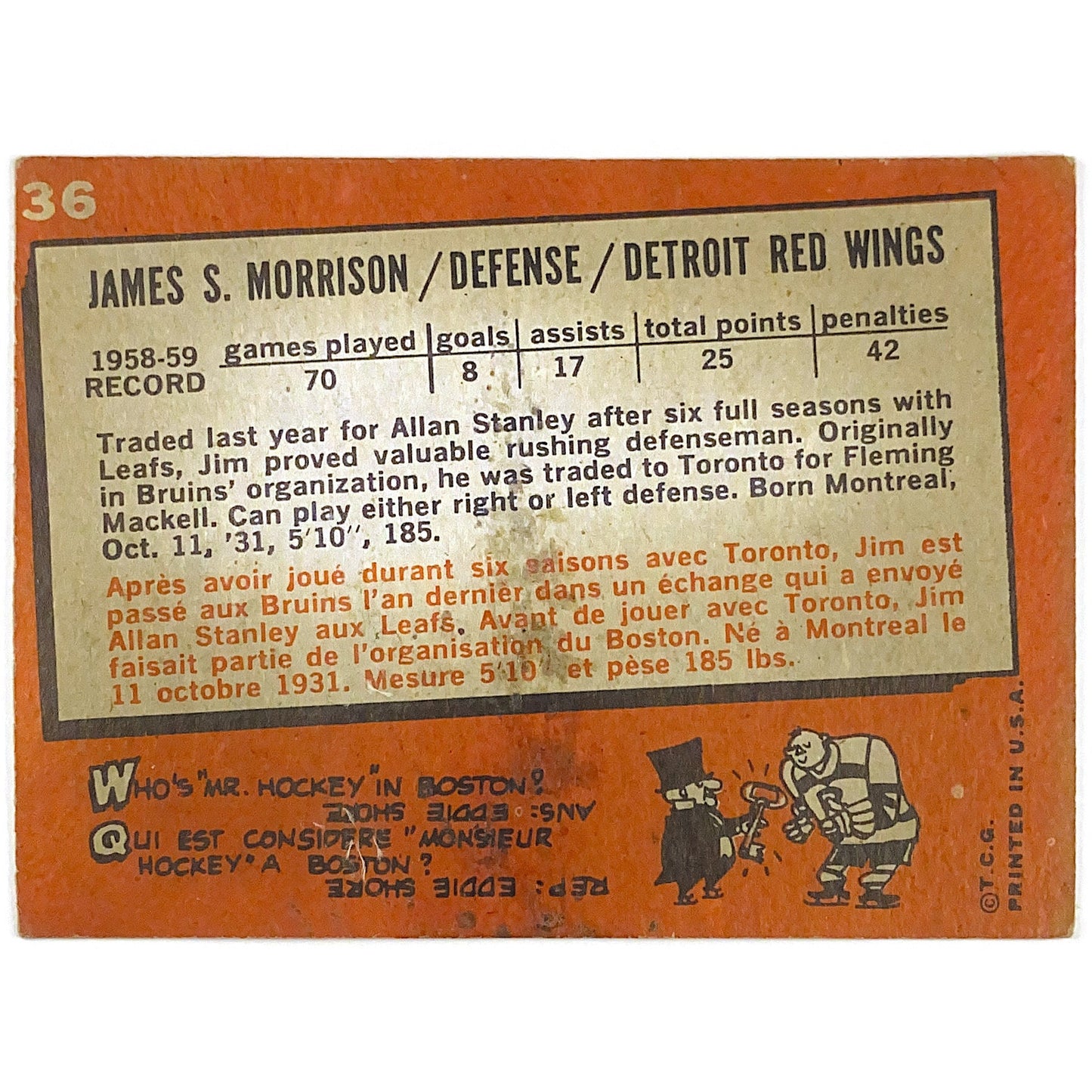 1959-60 Topps Jim Morrison | Local Legends Cards & Collectibles