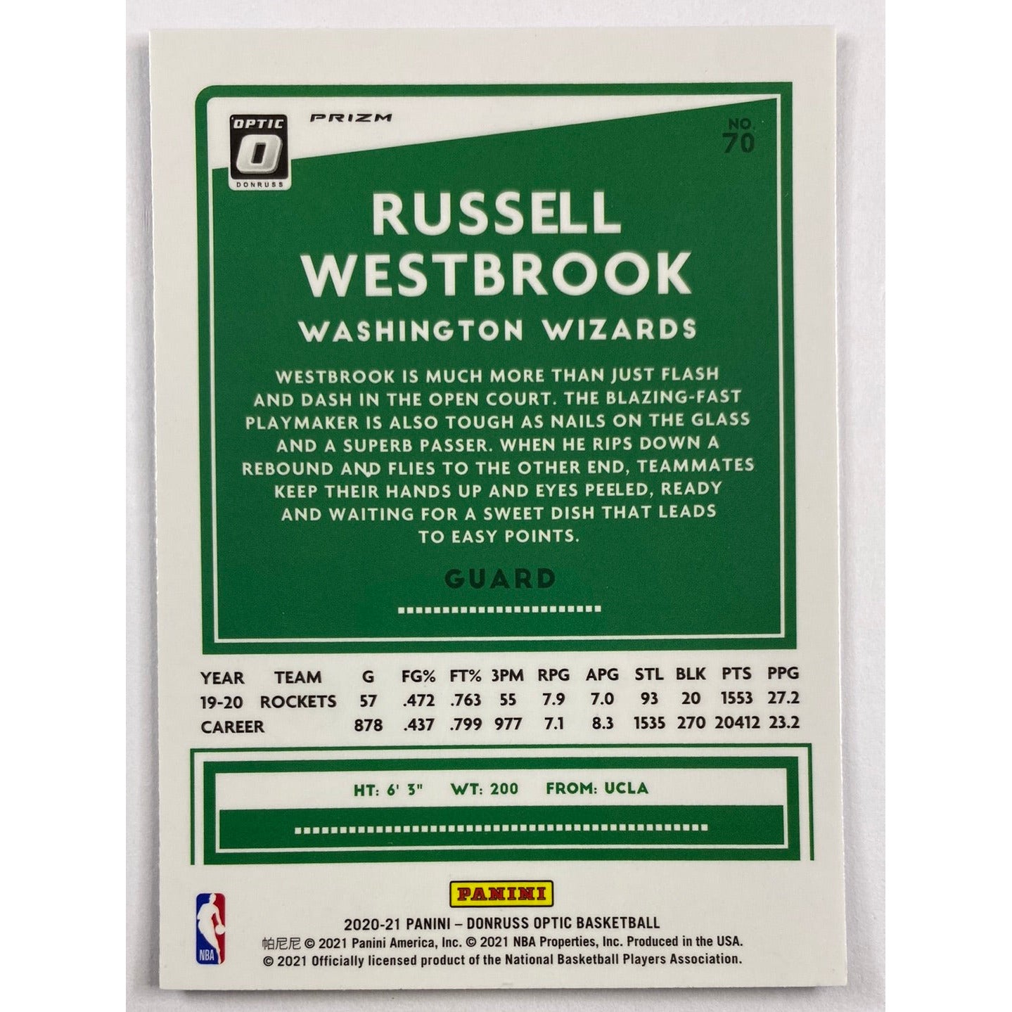 2020-21 Donruss Optic Russel Westbrook Purple Holo Prizm | Local Legends Cards & Collectibles